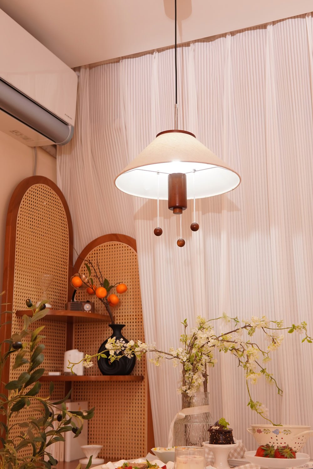 Zathee Nordic Art Klassische Pendelleuchte aus Holz und Stoff-Letslighting
