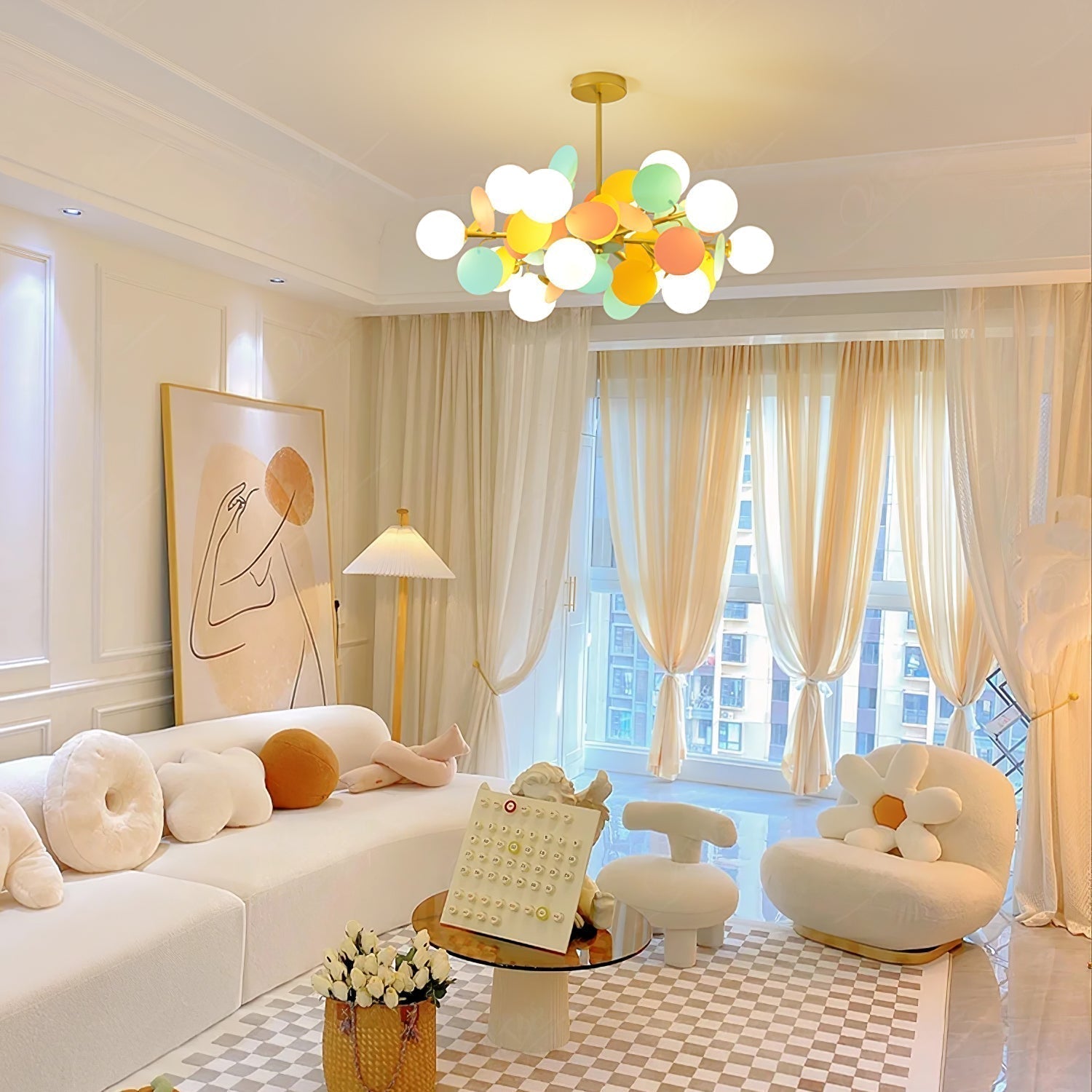 Lustra Kronleuchter Off-White Baum Acht Offene Schirme-Letslighting