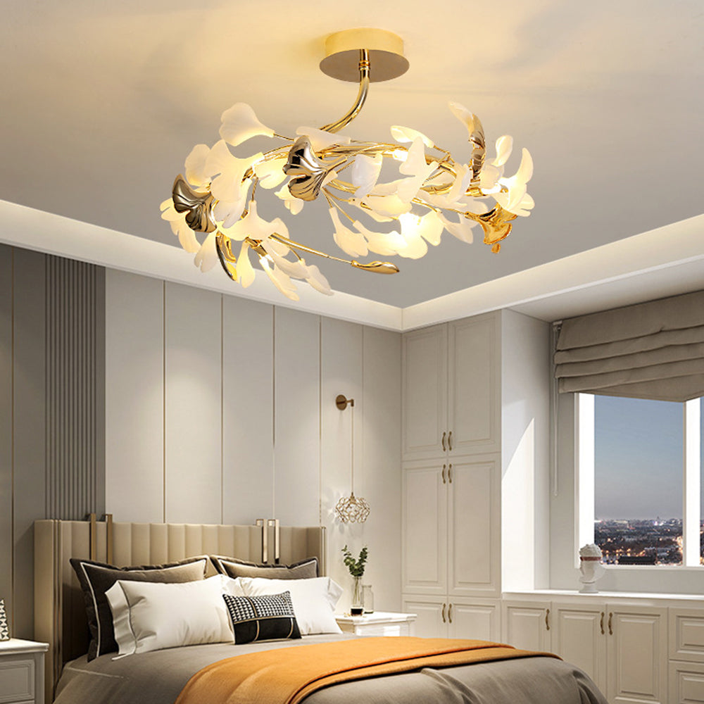 Olivia Modern LED Denkenleuchte Blume Gold Ess/Wohn/Schlafzimmer Metall