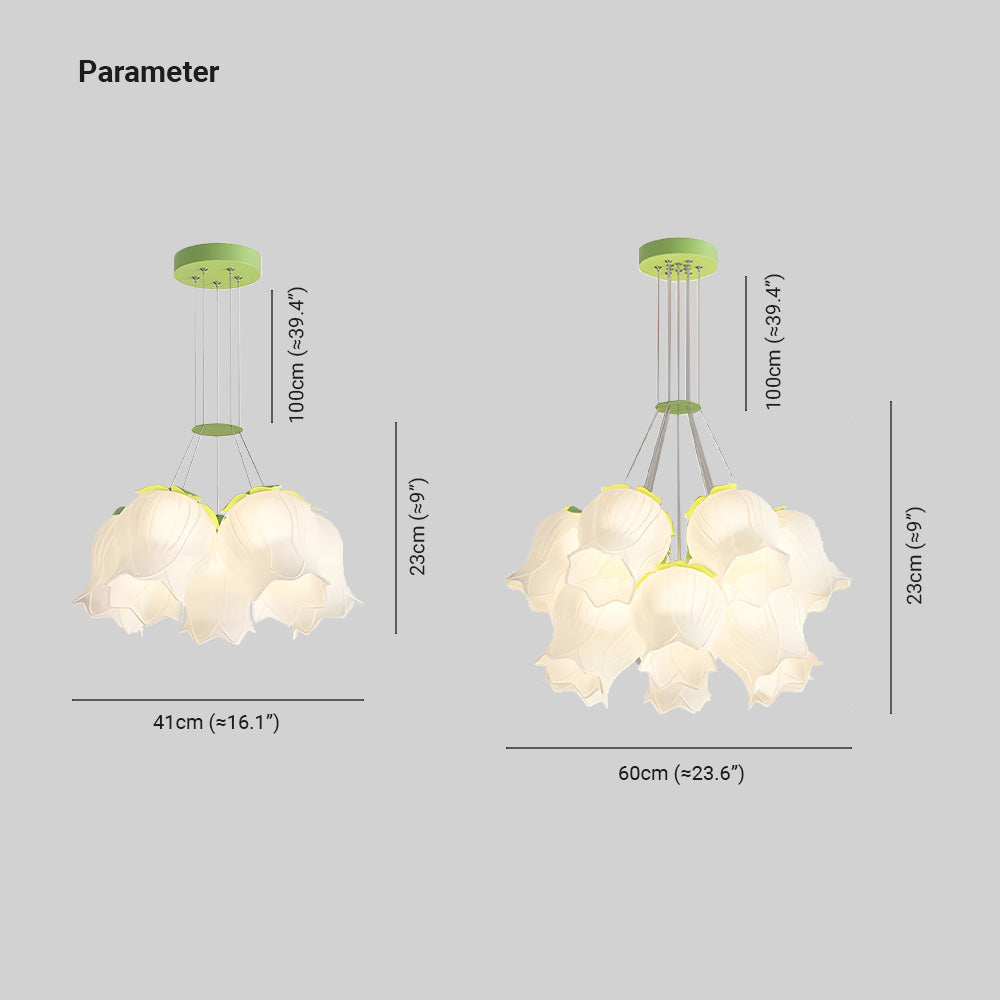 Olivia Moderner Blumen-Kronleuchter Glas, Weiß/Grün
