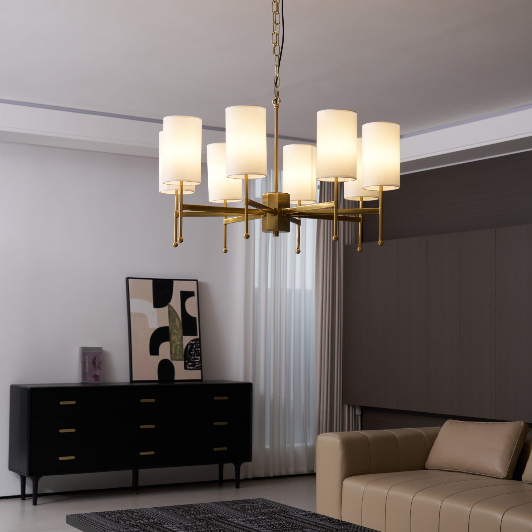Ulcarisra Vintage Kronleuchter aus Messing mit Stoffbezug-Letslighting