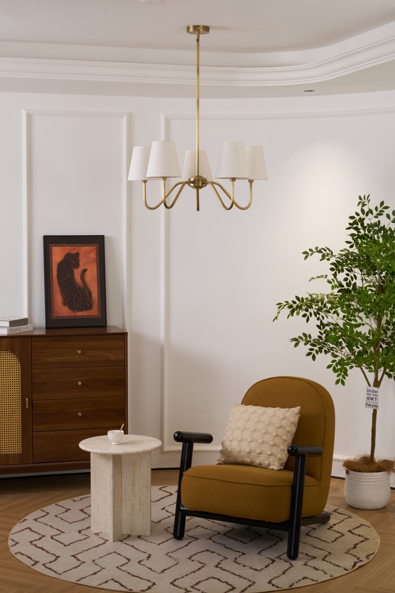 Viraean Vintage Kronleuchter aus Messing mit Stoffbezug-Letslighting