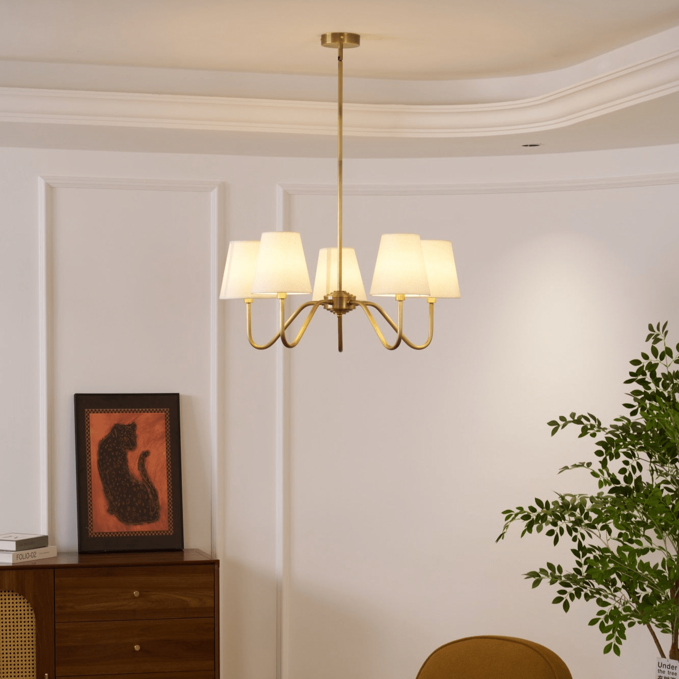 Viraean Vintage Kronleuchter aus Messing mit Stoffbezug-Letslighting