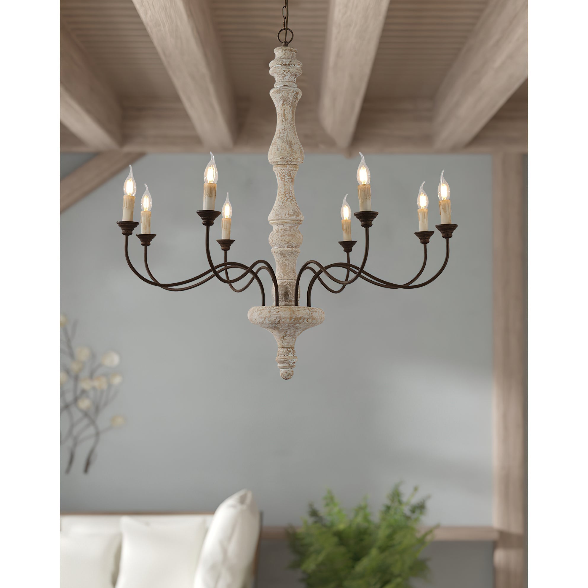 Emirel Vintage 8-flammiger Kerzenleuchter aus Holz-Letslighting