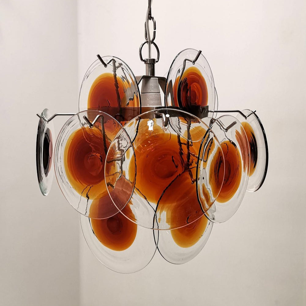Aurora Kronleuchter Muranoglas Mid Century Nickel & Orange-Letslighting