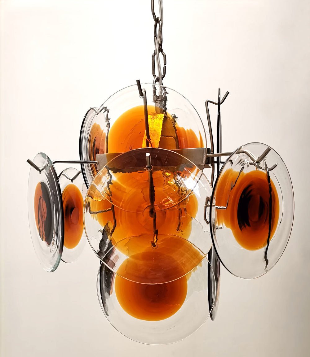 Aurora Kronleuchter Muranoglas Mid Century Nickel & Orange-Letslighting