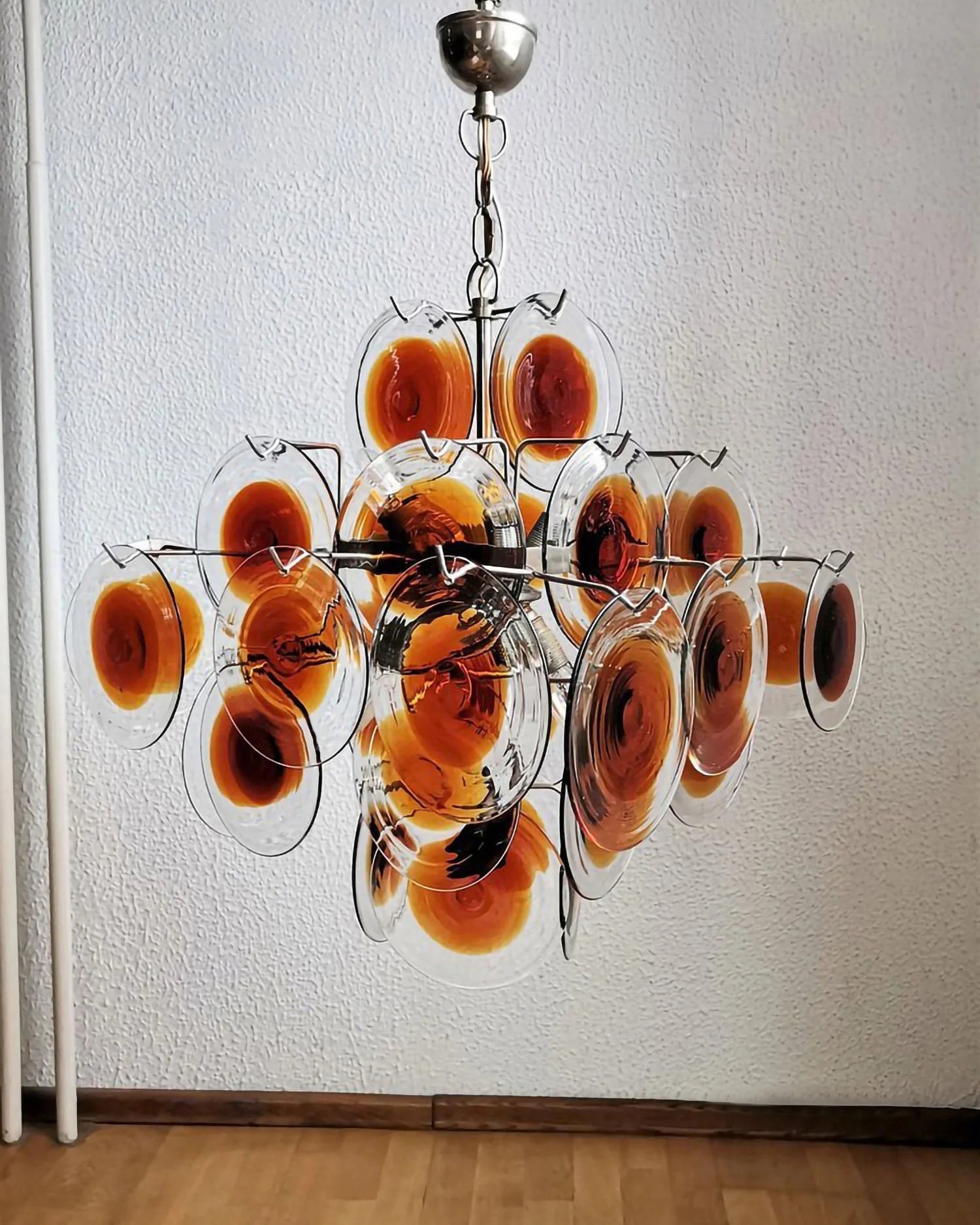 Aurora Kronleuchter Muranoglas Mid Century Nickel & Orange-Letslighting