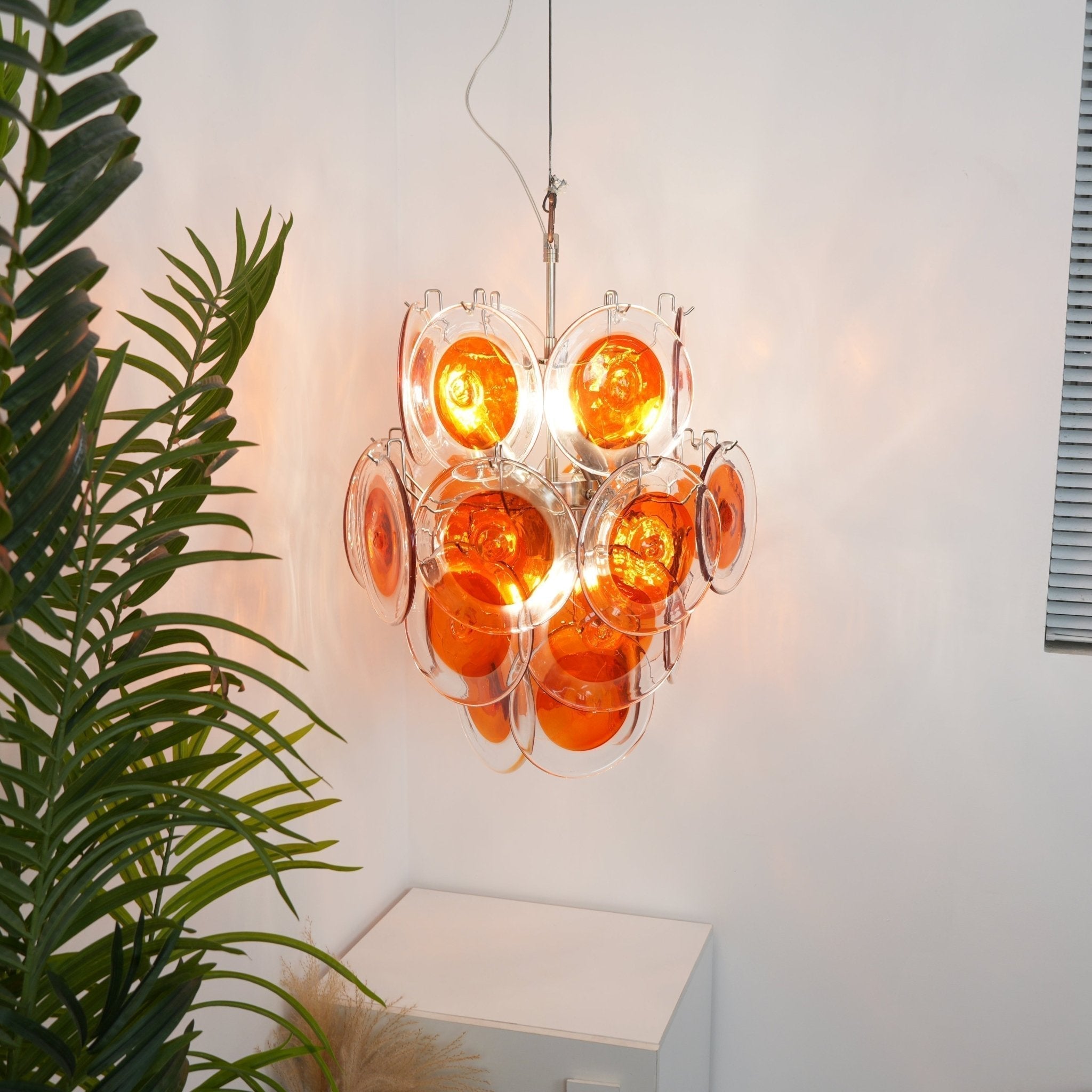 Aurora Chandelier Orange Murano Glass Disc Layered - Neutralighting