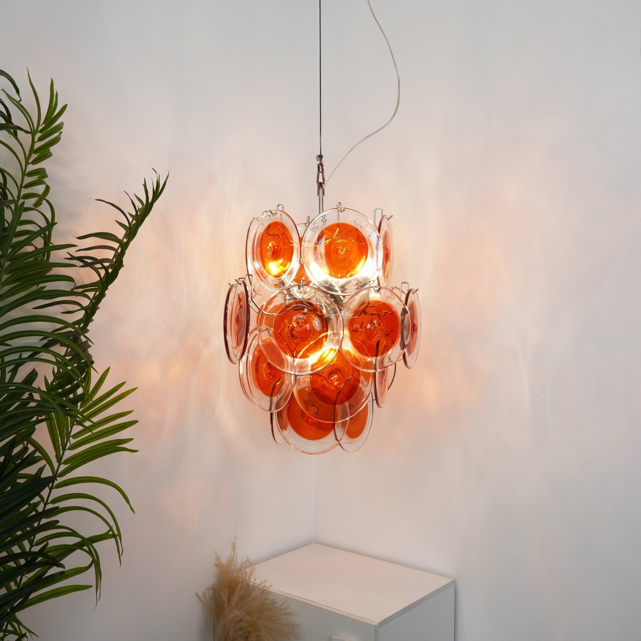 Aurora Chandelier Orange Murano Glass Disc Layered - Neutralighting