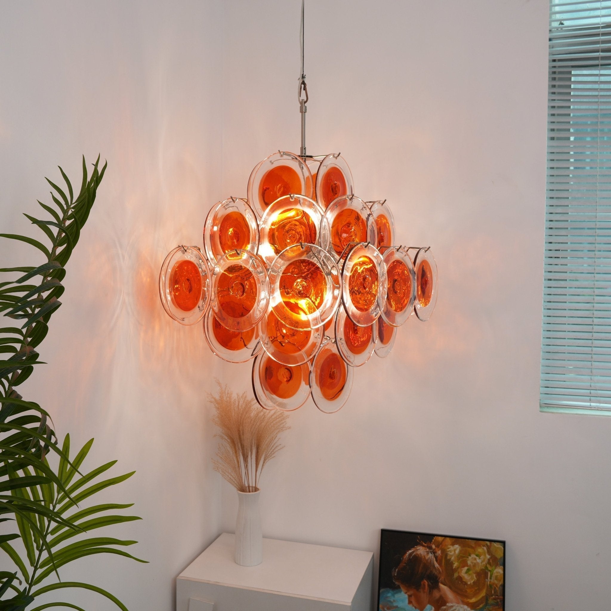 Aurora Chandelier Orange Murano Glass Disc Layered - Neutralighting