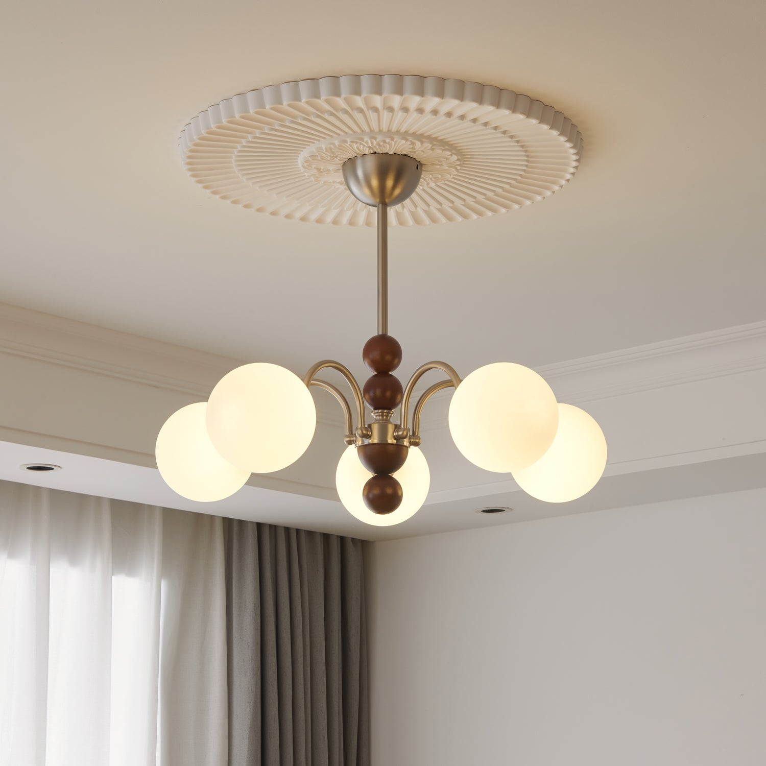 Orbital Premium Nordic Art Kurve Holz Glas Kronleuchter-Letslighting