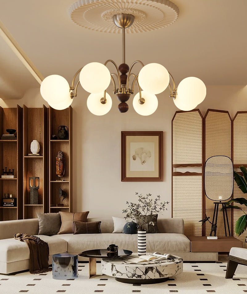 Orbital Premium Nordic Art Kurve Holz Glas Kronleuchter-Letslighting