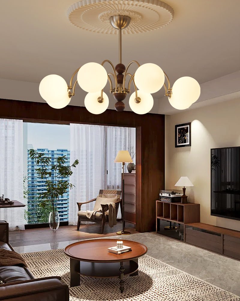 Orbital Premium Nordic Art Kurve Holz Glas Kronleuchter-Letslighting