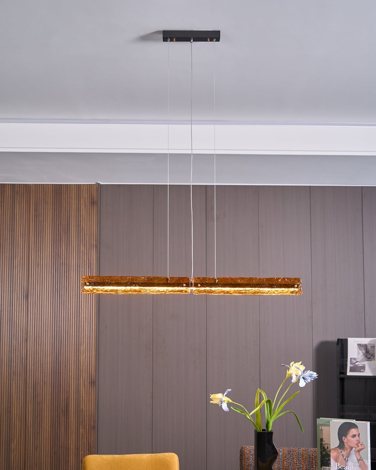 Avnorira Modern Minimalistisch Linear Insel Glas Pendelleuchte-Letslighting