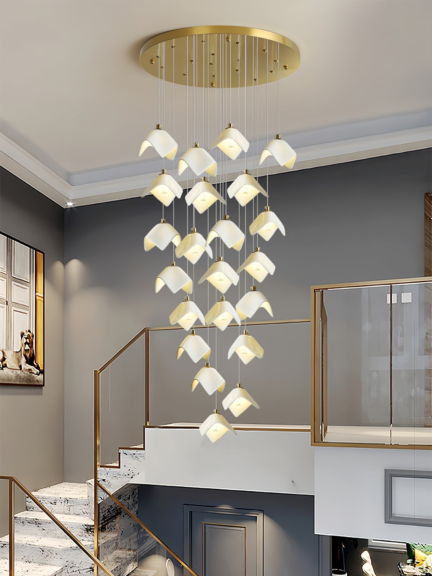 Cithayra Geometrischer Kronleuchter aus Glas und Messing-Letslighting