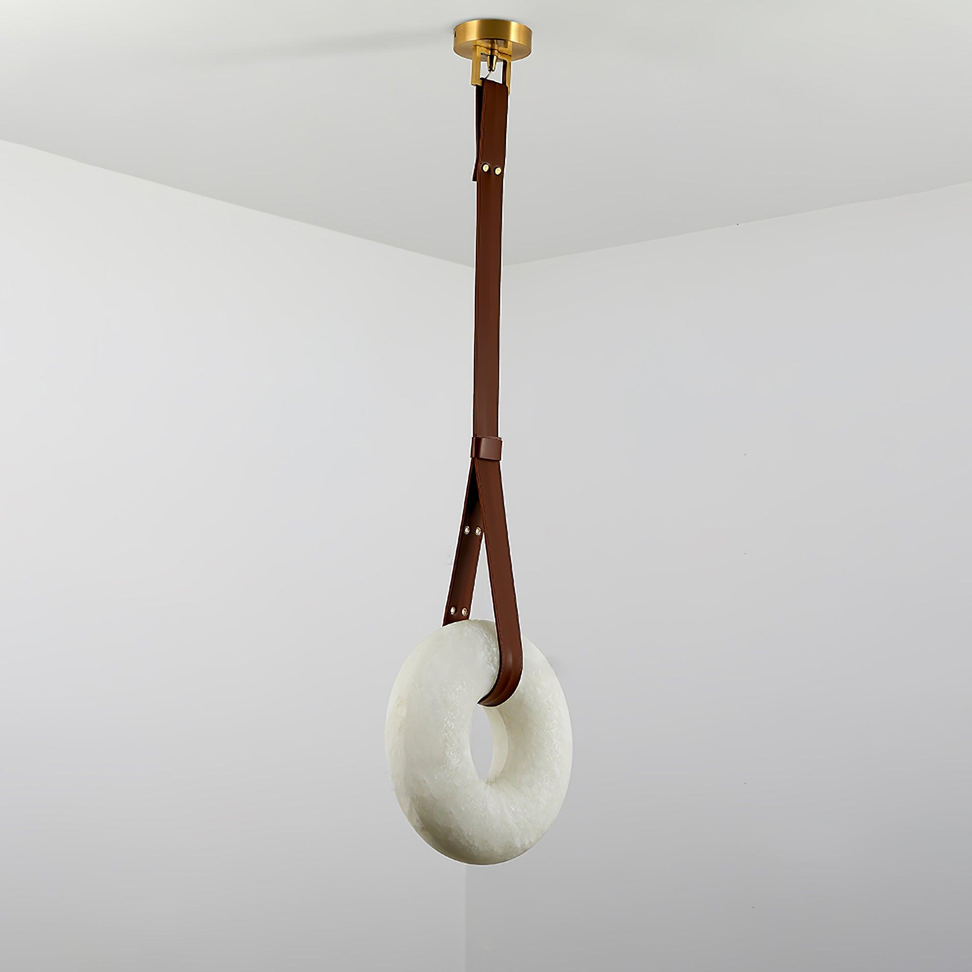 Étoile Pendant Light Alabaster Ring Leather Straps Scandinavian - Letslighting