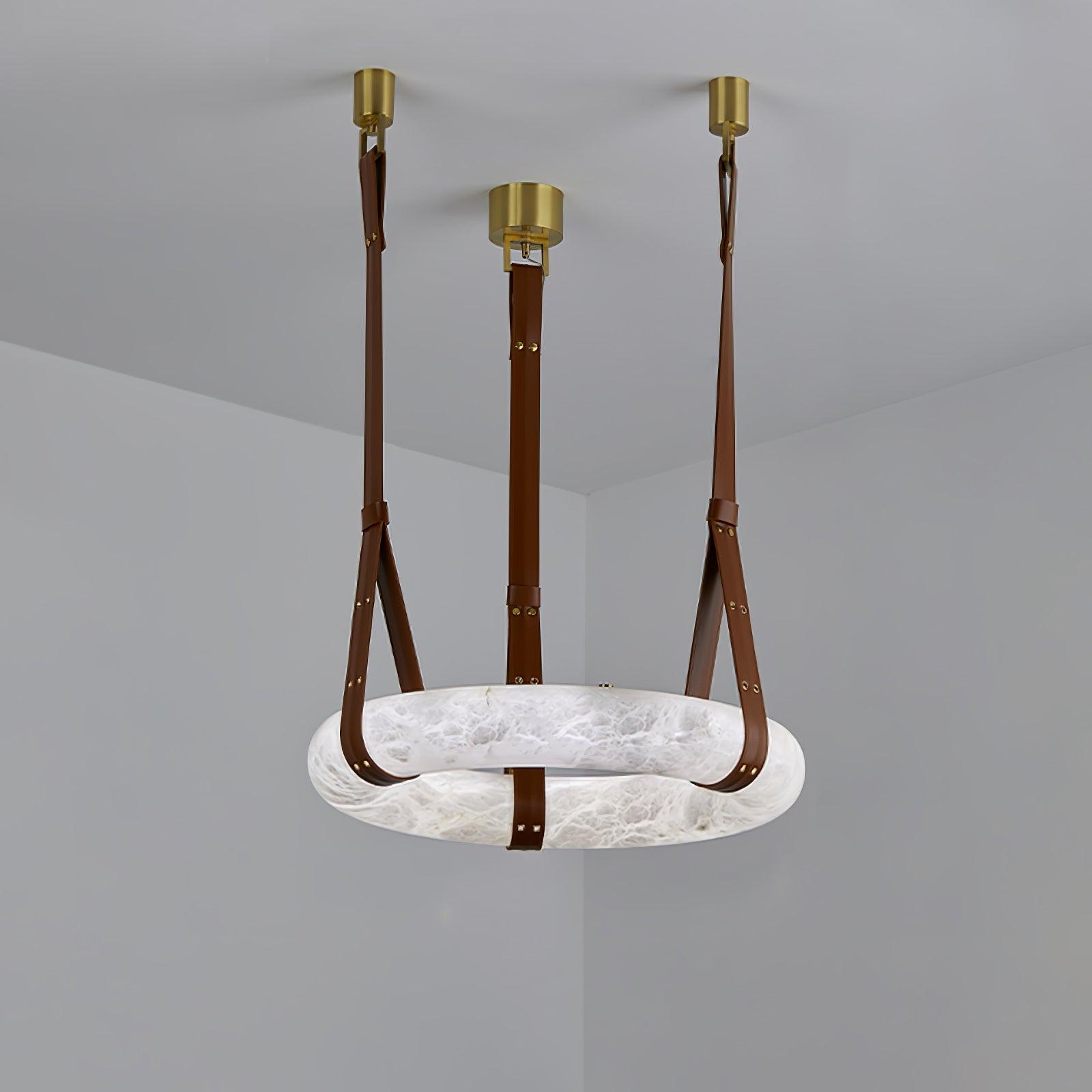 Étoile Pendant Light Alabaster Ring Leather Straps Scandinavian - Letslighting