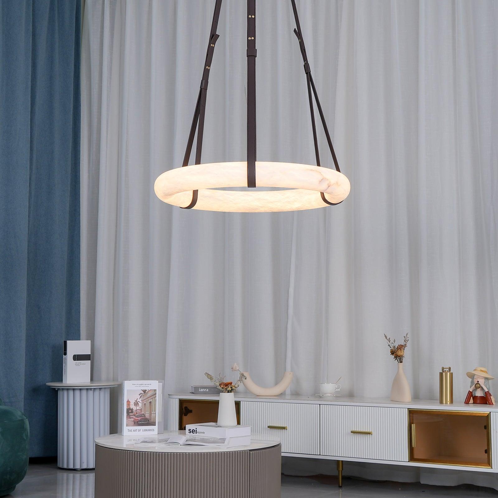 Étoile Pendant Light Chandelier Alabaster Ring Triple Leather - Letslighting