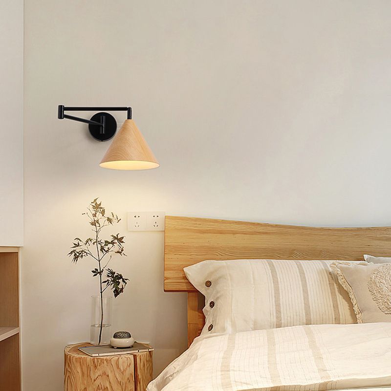 Muto Verstellbare Wandleuchte, Kegelförmig, Metall/Holz, Schlafzimmer