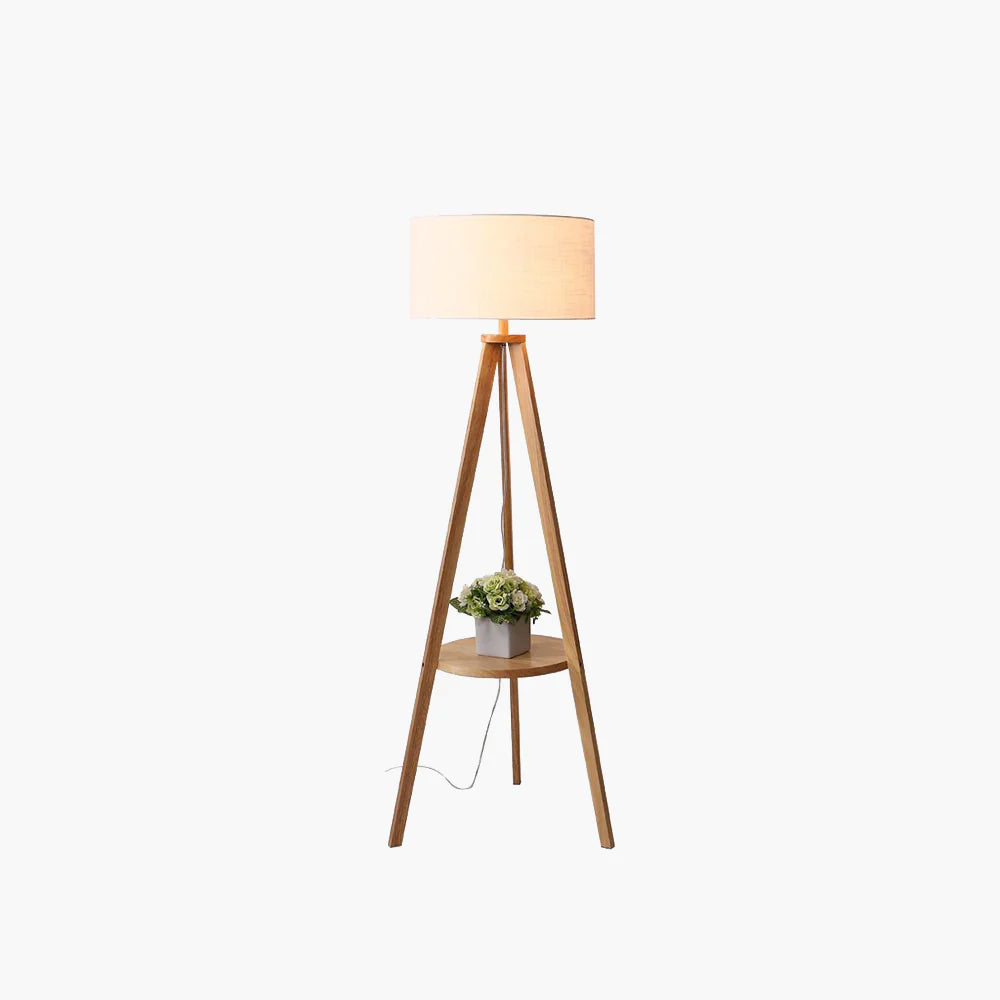 Ozawa Vintage LED Stehleuchte Triangle, Wohnzimmer, Beige, Holz/Stoff