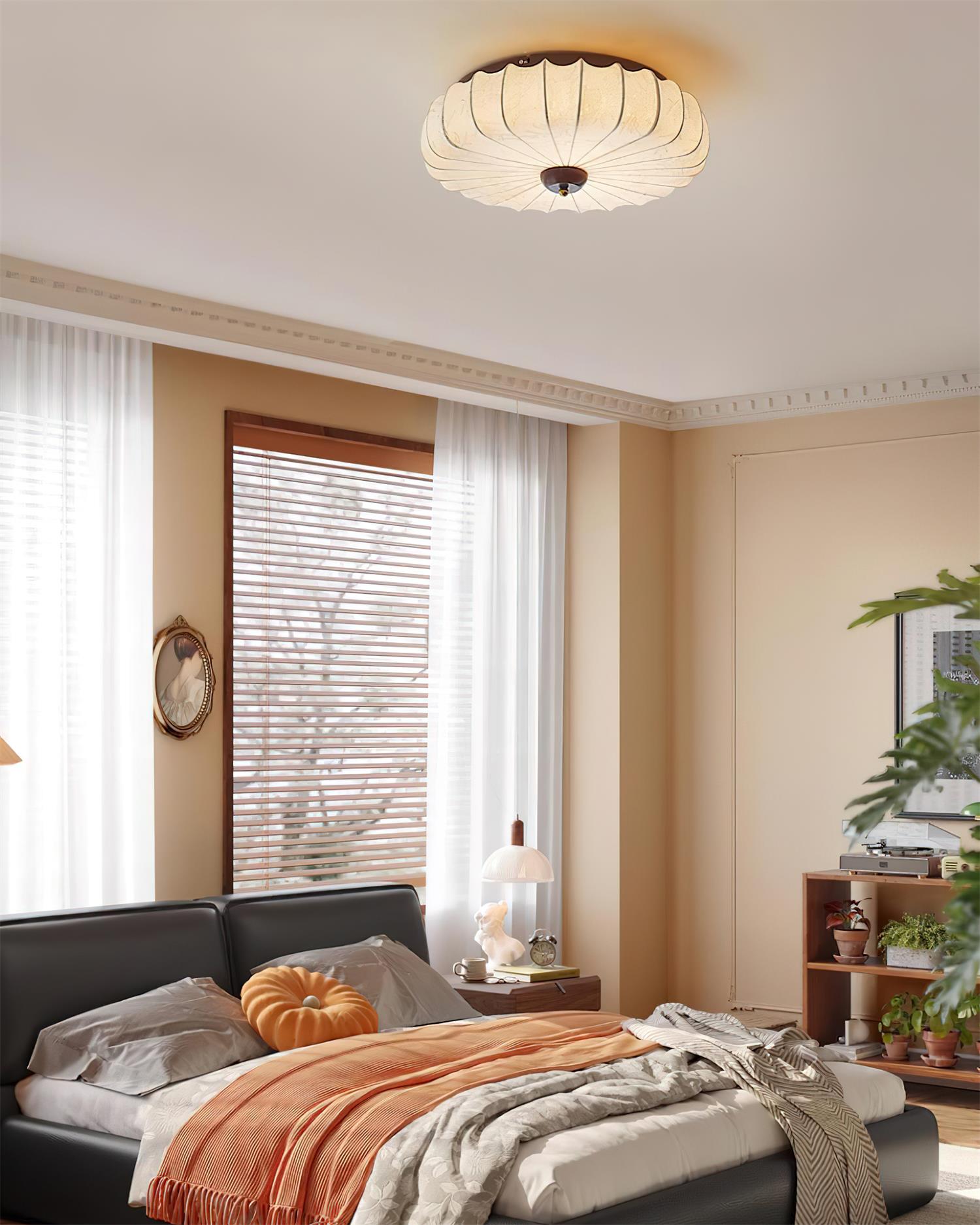Deckenleuchte Stoff Schirm Gefeilt Lotus Form Holz Baldachin-Letslighting
