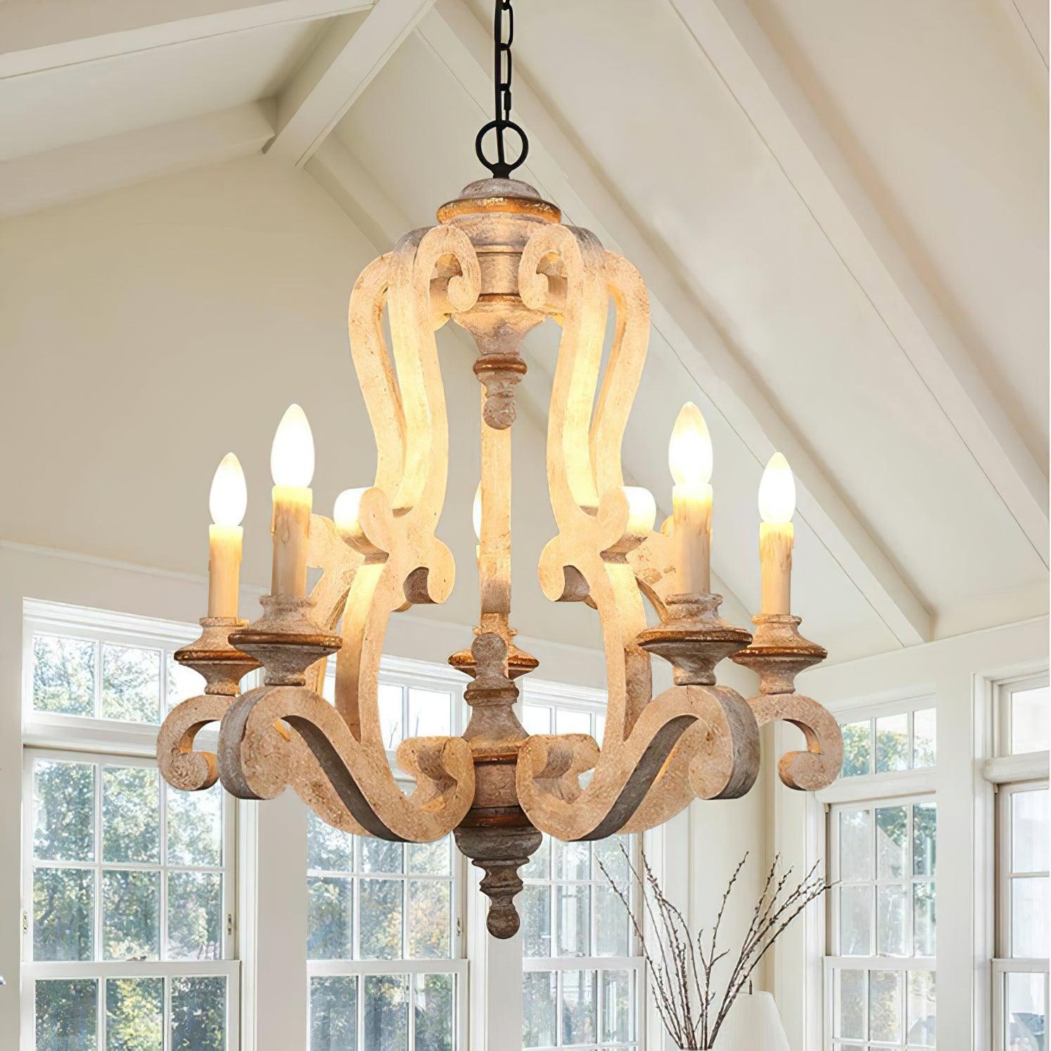 Lustra Kronleuchter Holz Kerzen Mid-Century-Letslighting