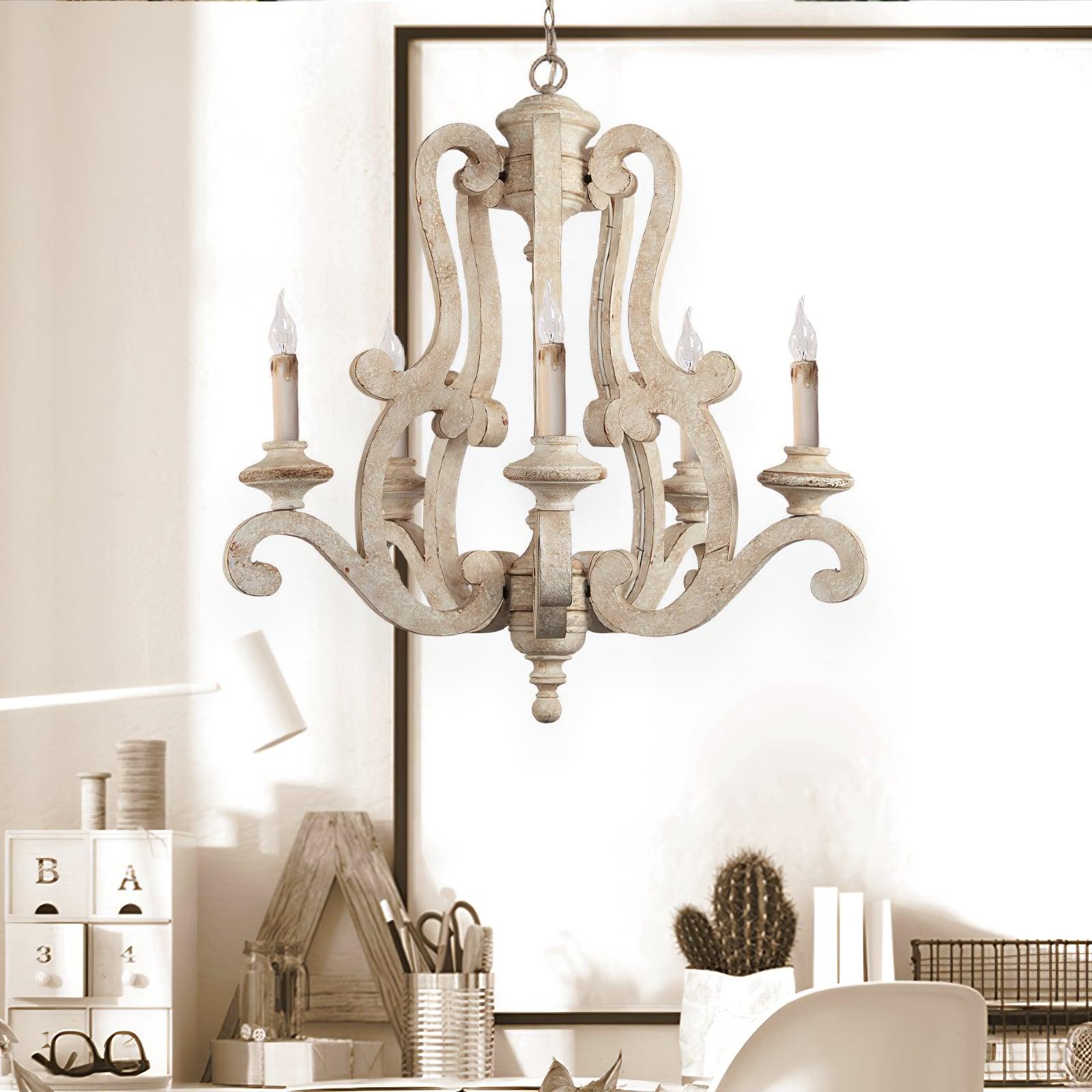 Lustra Kronleuchter Holz Kerzen Mid-Century-Letslighting