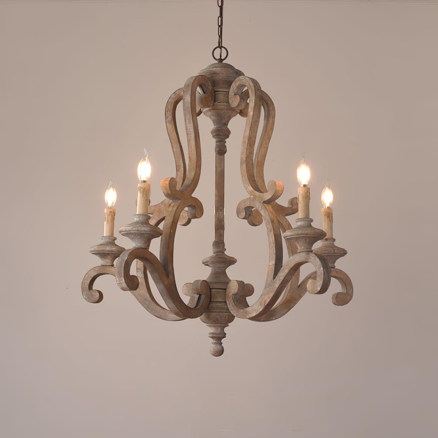 Lustra Kronleuchter Holz Kerzen Mid-Century-Letslighting