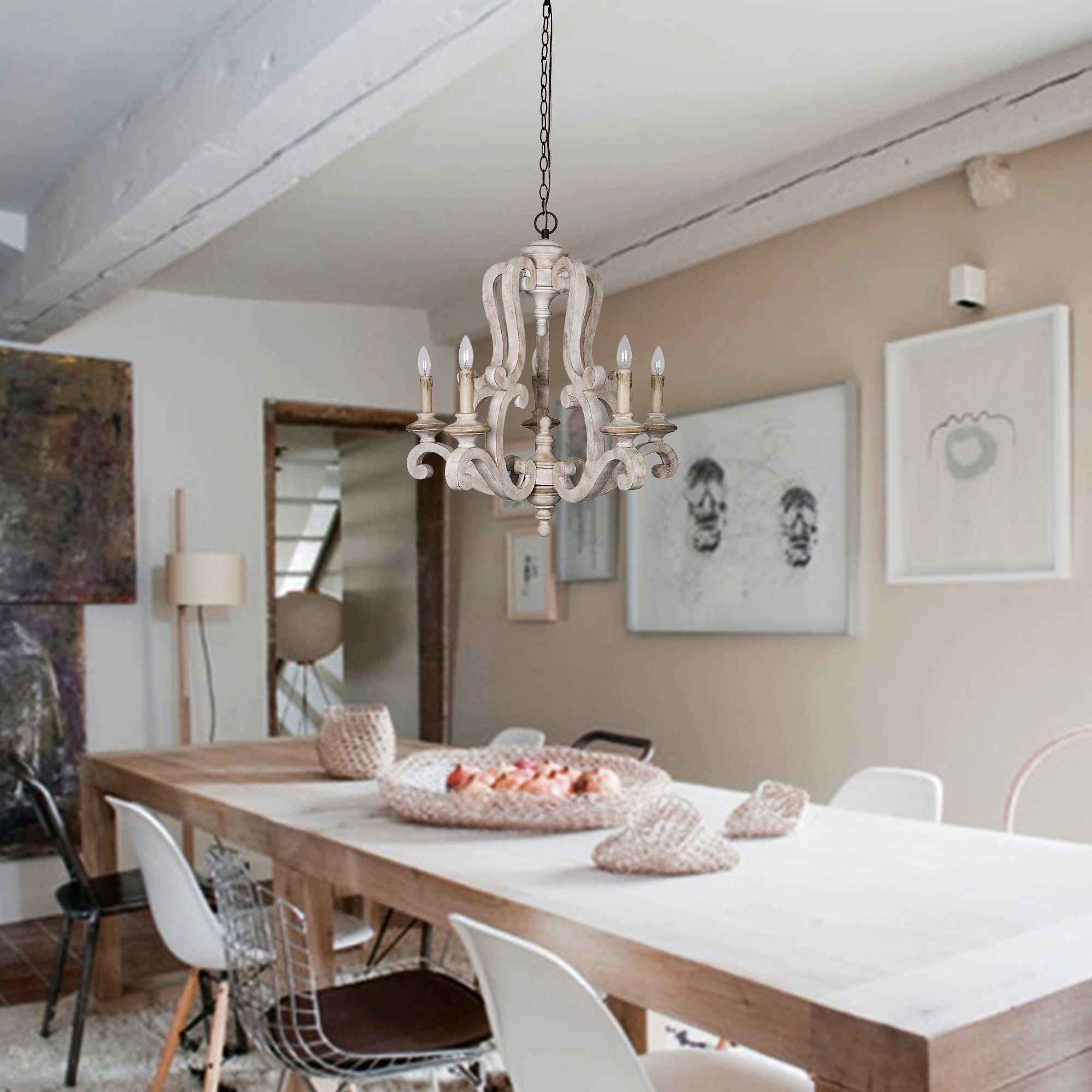 Lustra Kronleuchter Holz Kerzen Mid-Century-Letslighting