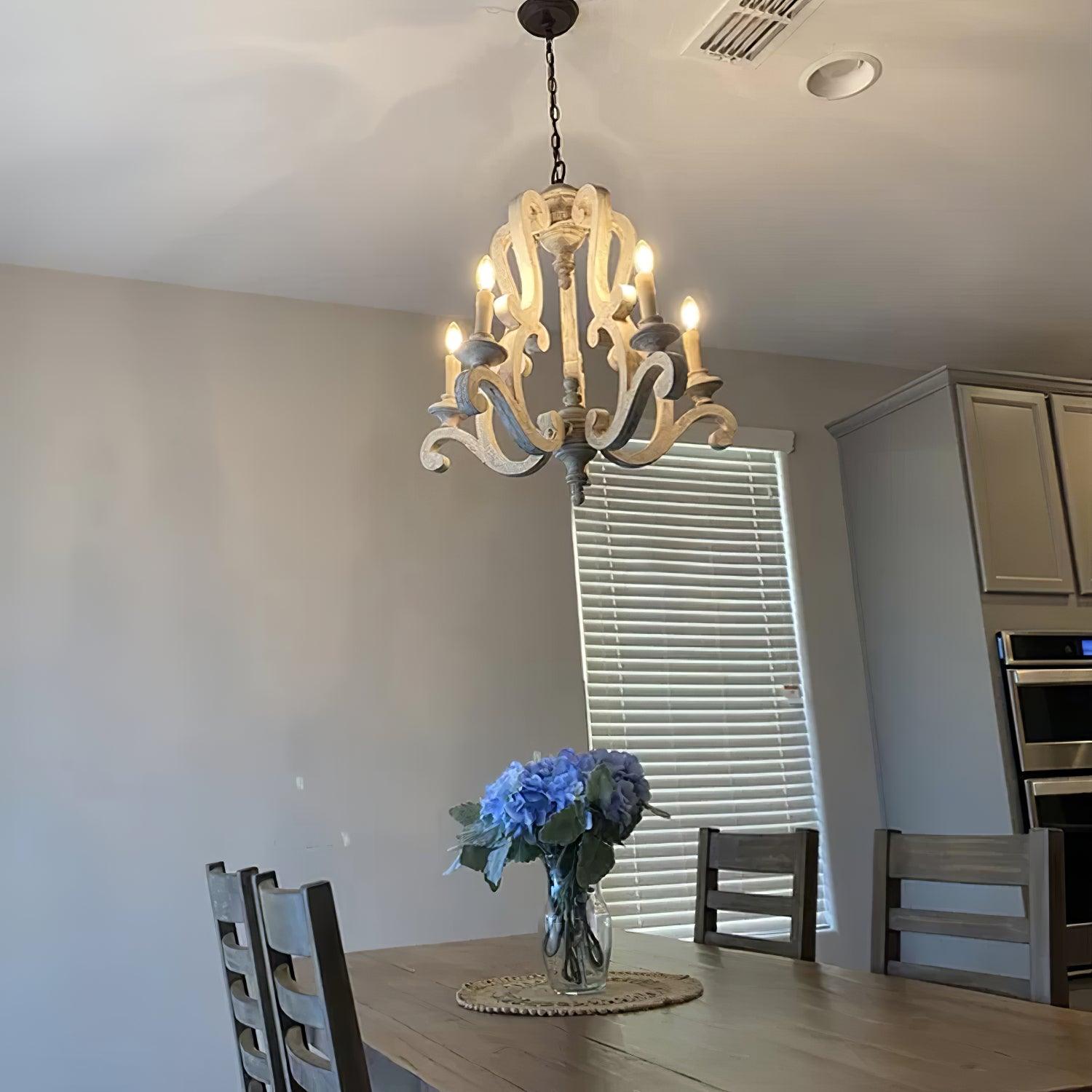 Lustra Kronleuchter Holz Kerzen Mid-Century-Letslighting