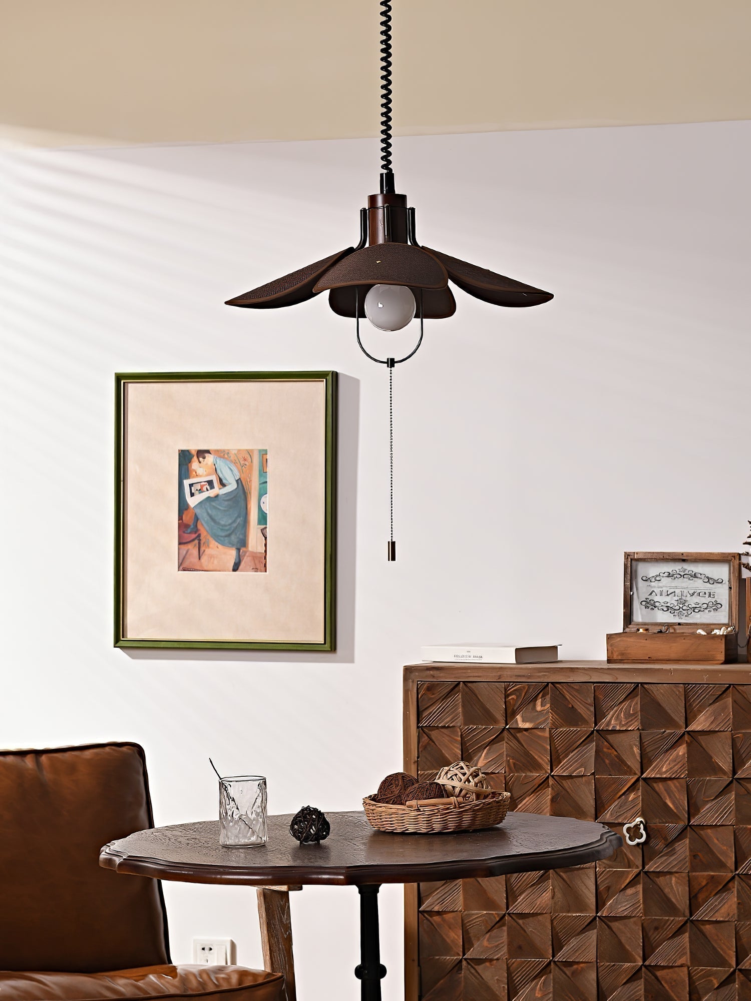 Utalion Traditionelle Pendelleuchte aus Holz und Stoff-Letslighting