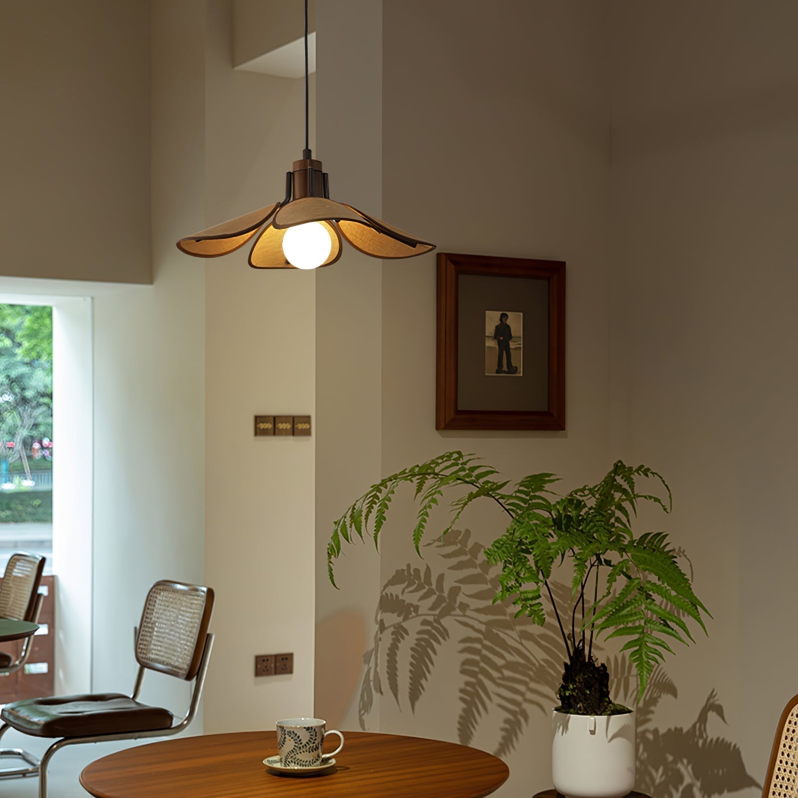 Utalion Traditionelle Pendelleuchte aus Holz und Stoff-Letslighting