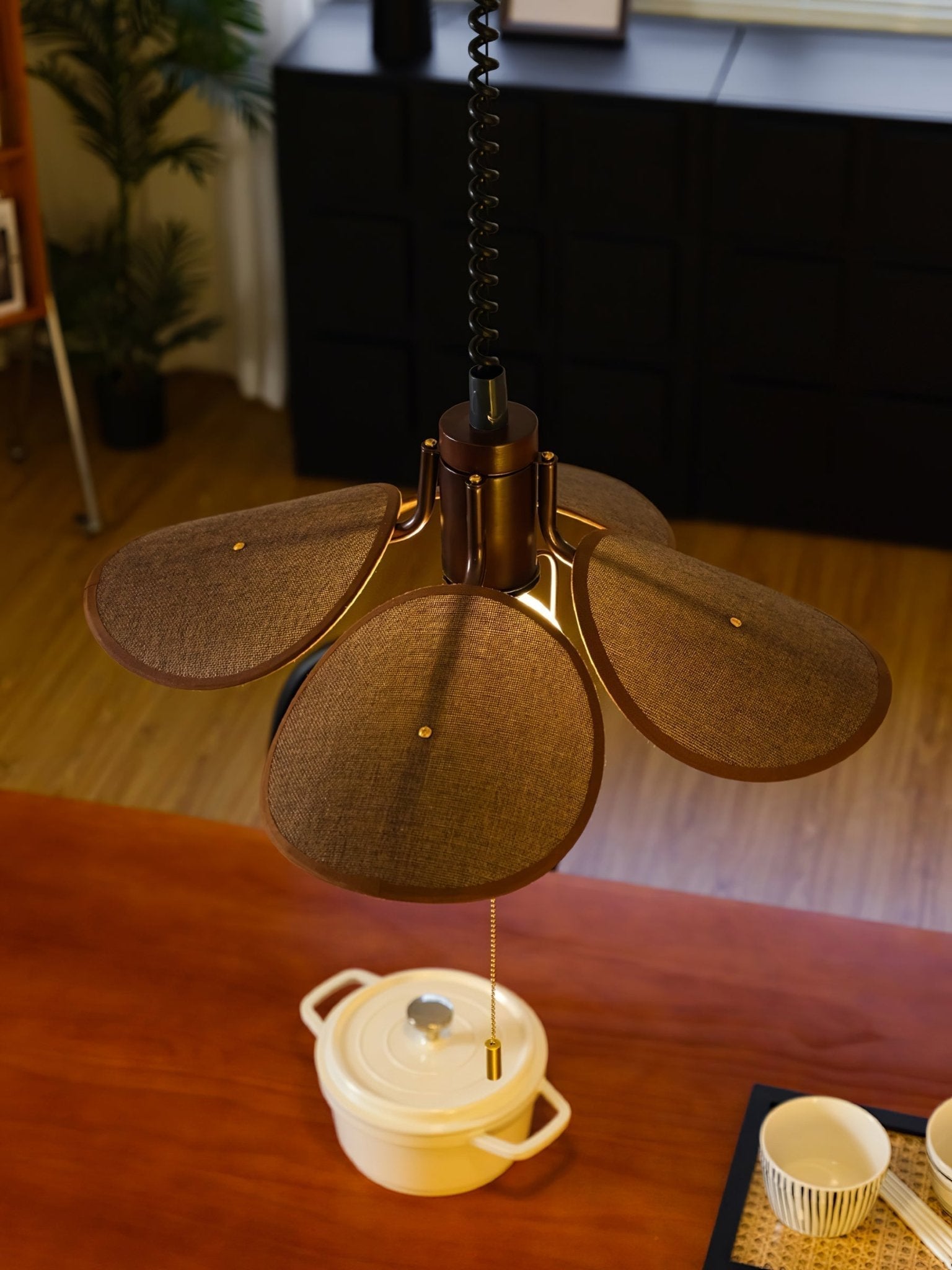 Utalion Traditionelle Pendelleuchte aus Holz und Stoff-Letslighting