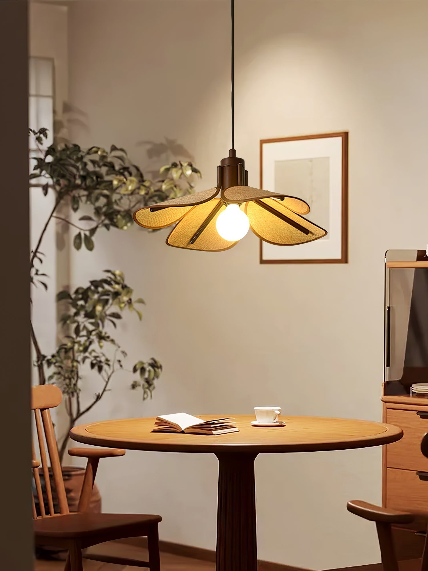 Utalion Traditionelle Pendelleuchte aus Holz und Stoff-Letslighting