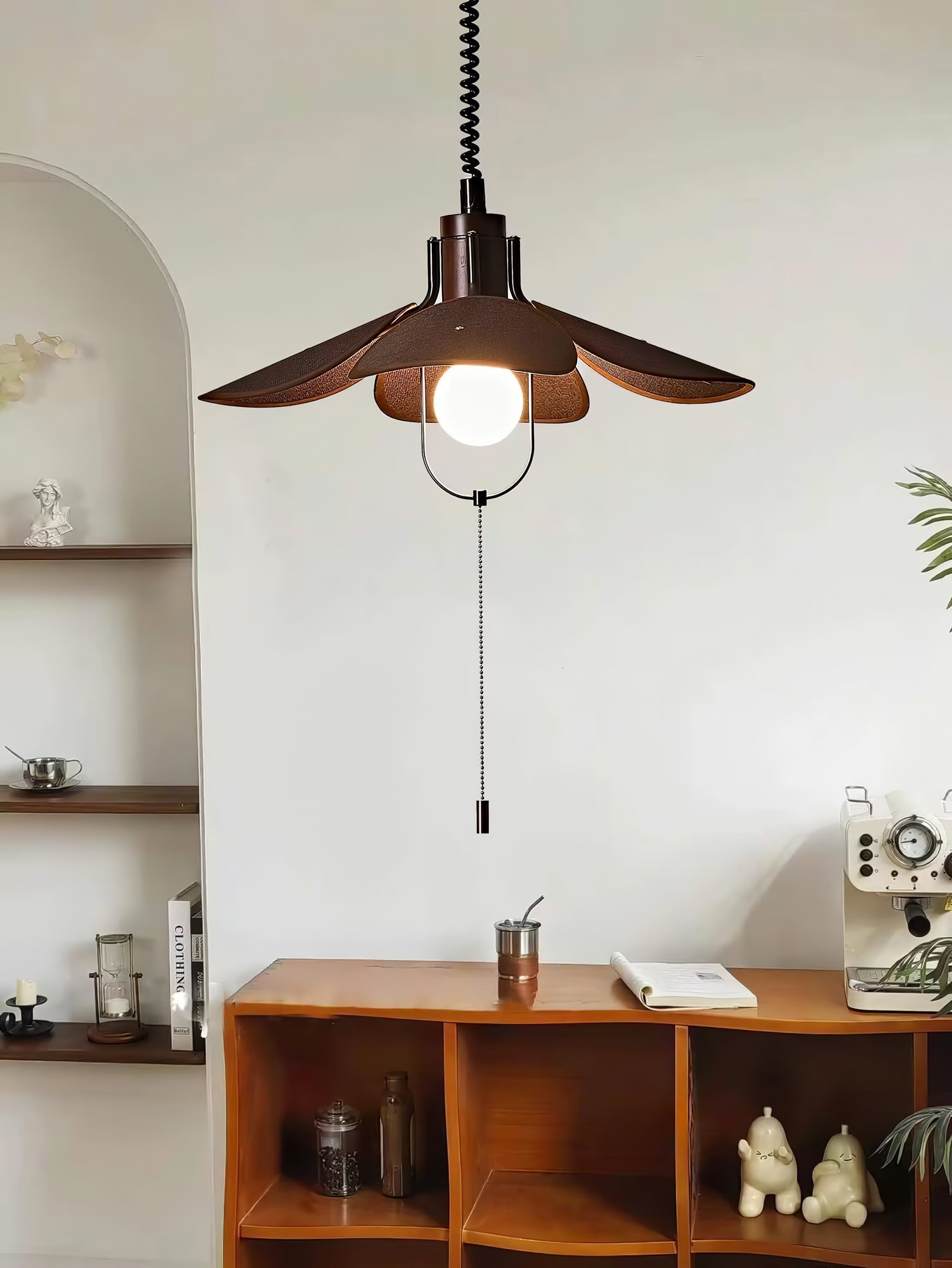Utalion Traditionelle Pendelleuchte aus Holz und Stoff-Letslighting