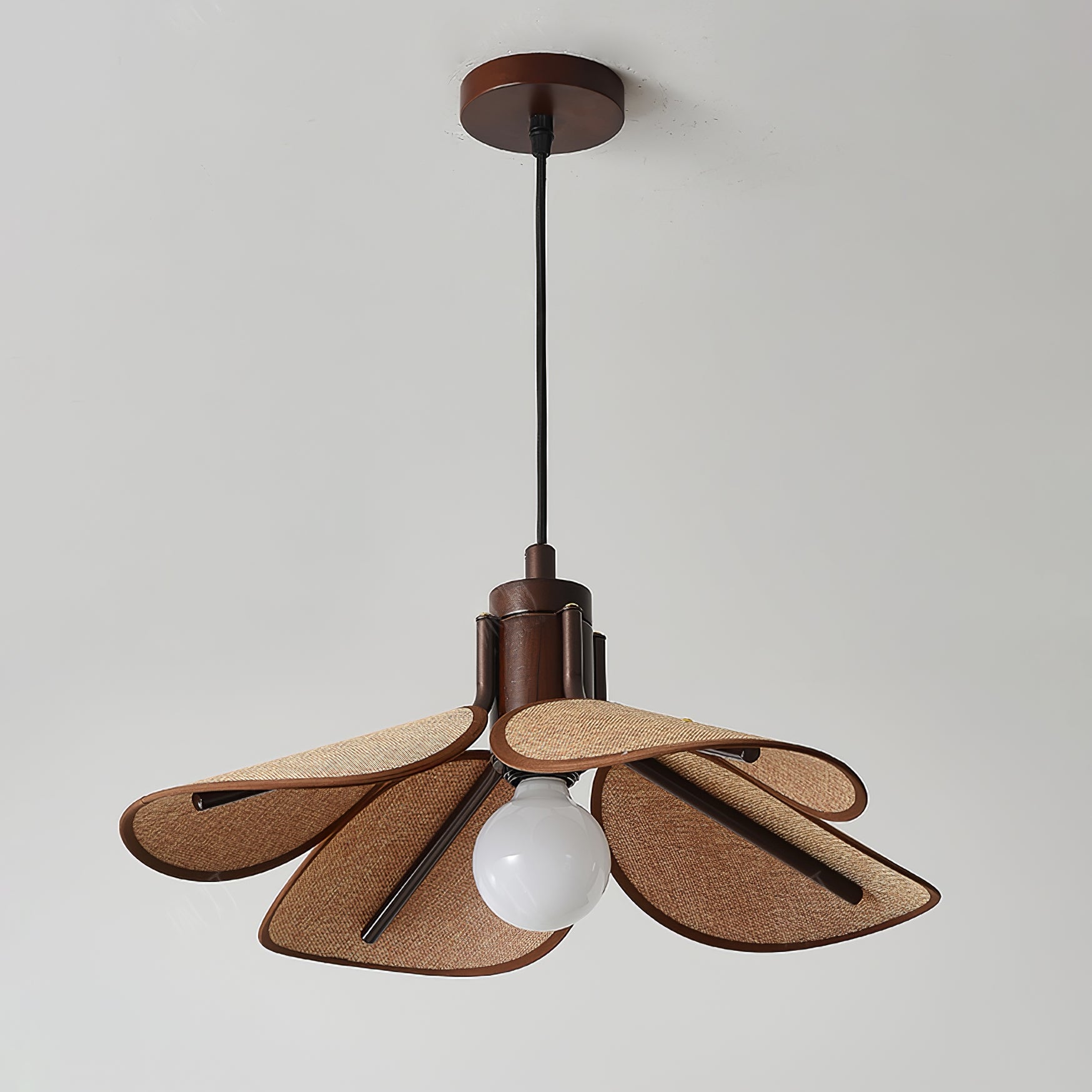 Utalion Traditionelle Pendelleuchte aus Holz und Stoff-Letslighting