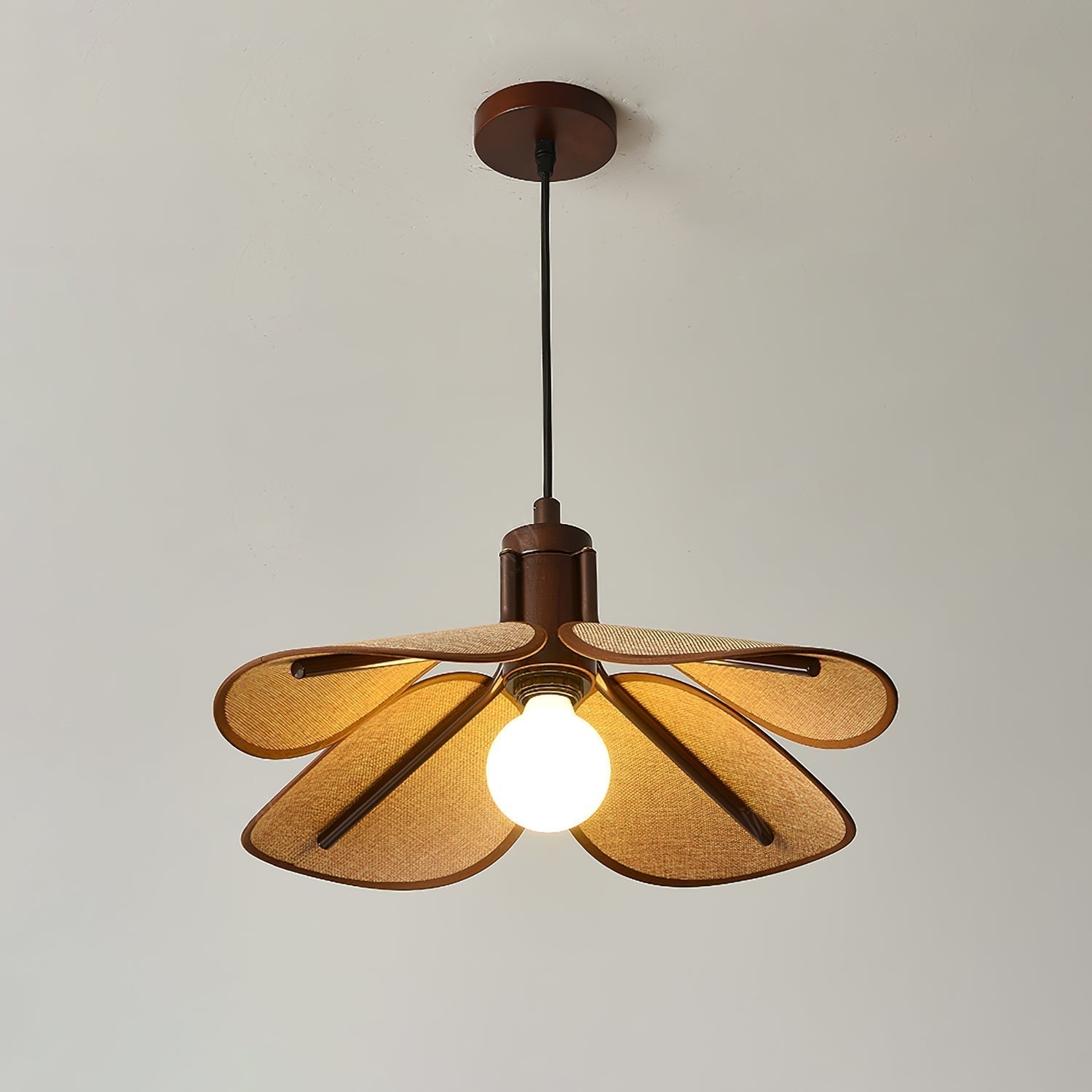 Utalion Traditionelle Pendelleuchte aus Holz und Stoff-Letslighting