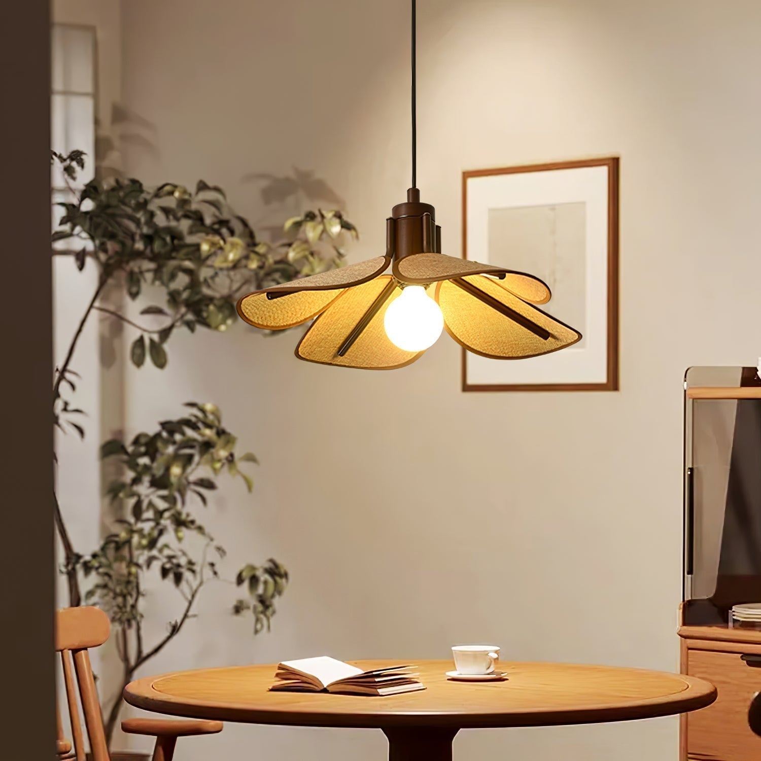 Utalion Traditionelle Pendelleuchte aus Holz und Stoff-Letslighting