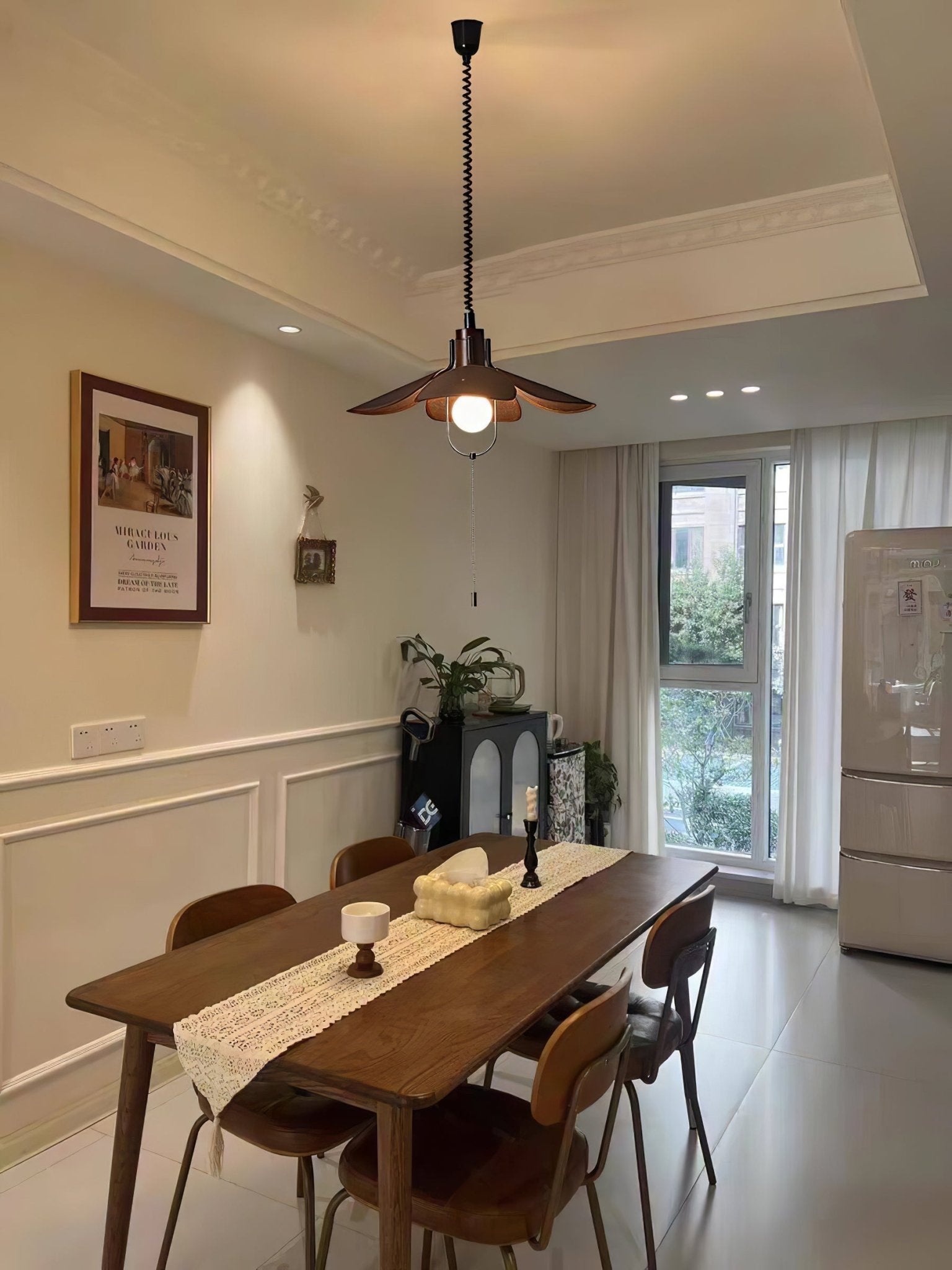 Utalion Traditionelle Pendelleuchte aus Holz und Stoff-Letslighting