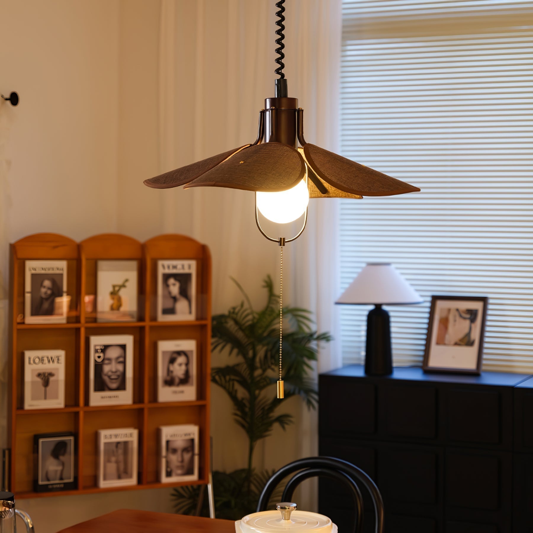 Utalion Traditionelle Pendelleuchte aus Holz und Stoff-Letslighting