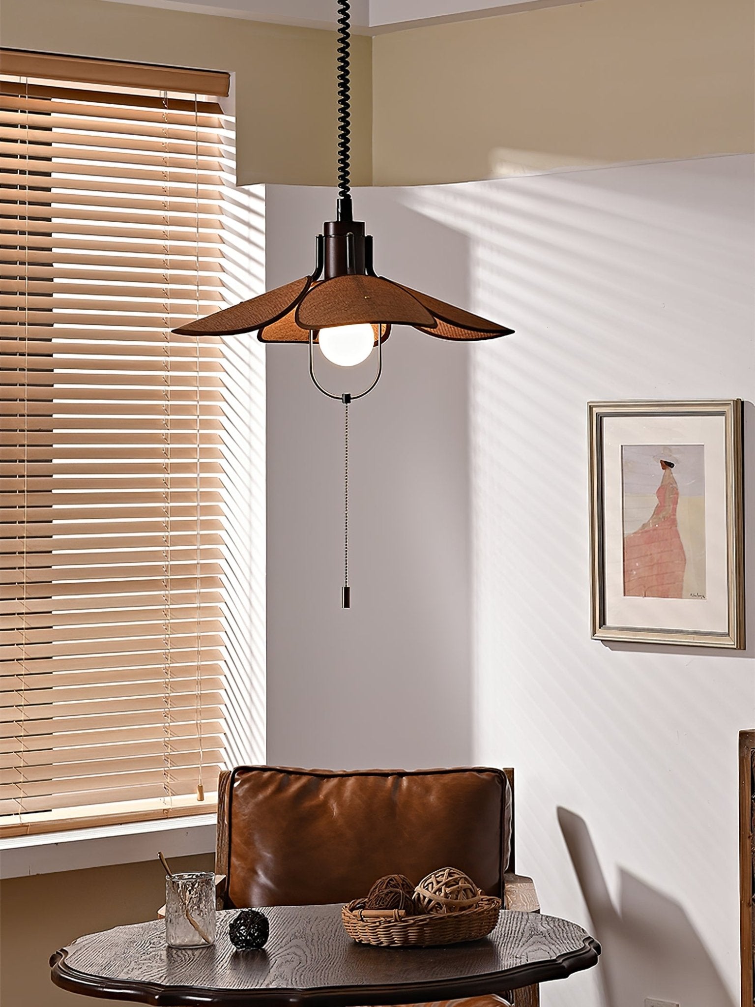 Utalion Traditionelle Pendelleuchte aus Holz und Stoff-Letslighting
