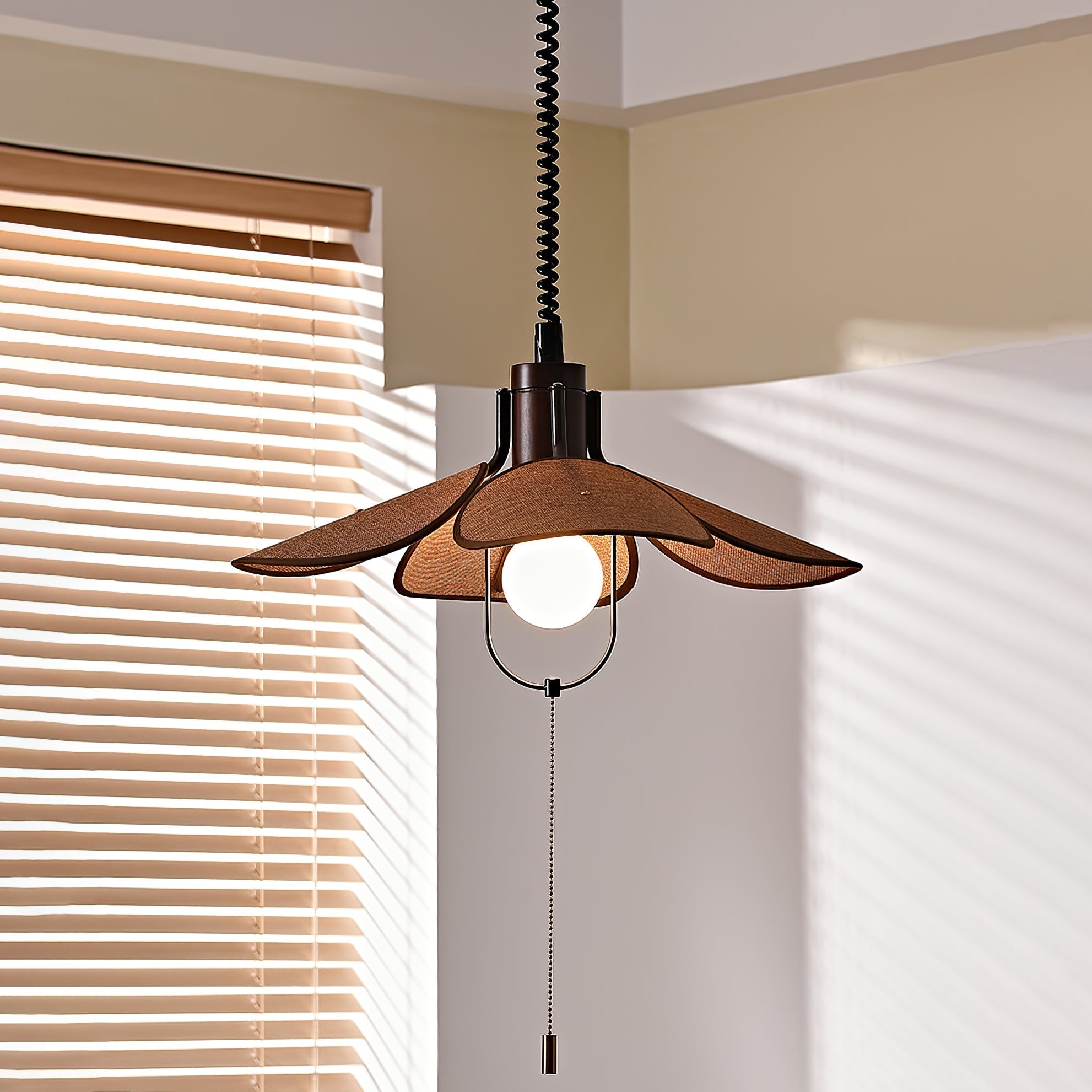 Utalion Traditionelle Pendelleuchte aus Holz und Stoff-Letslighting