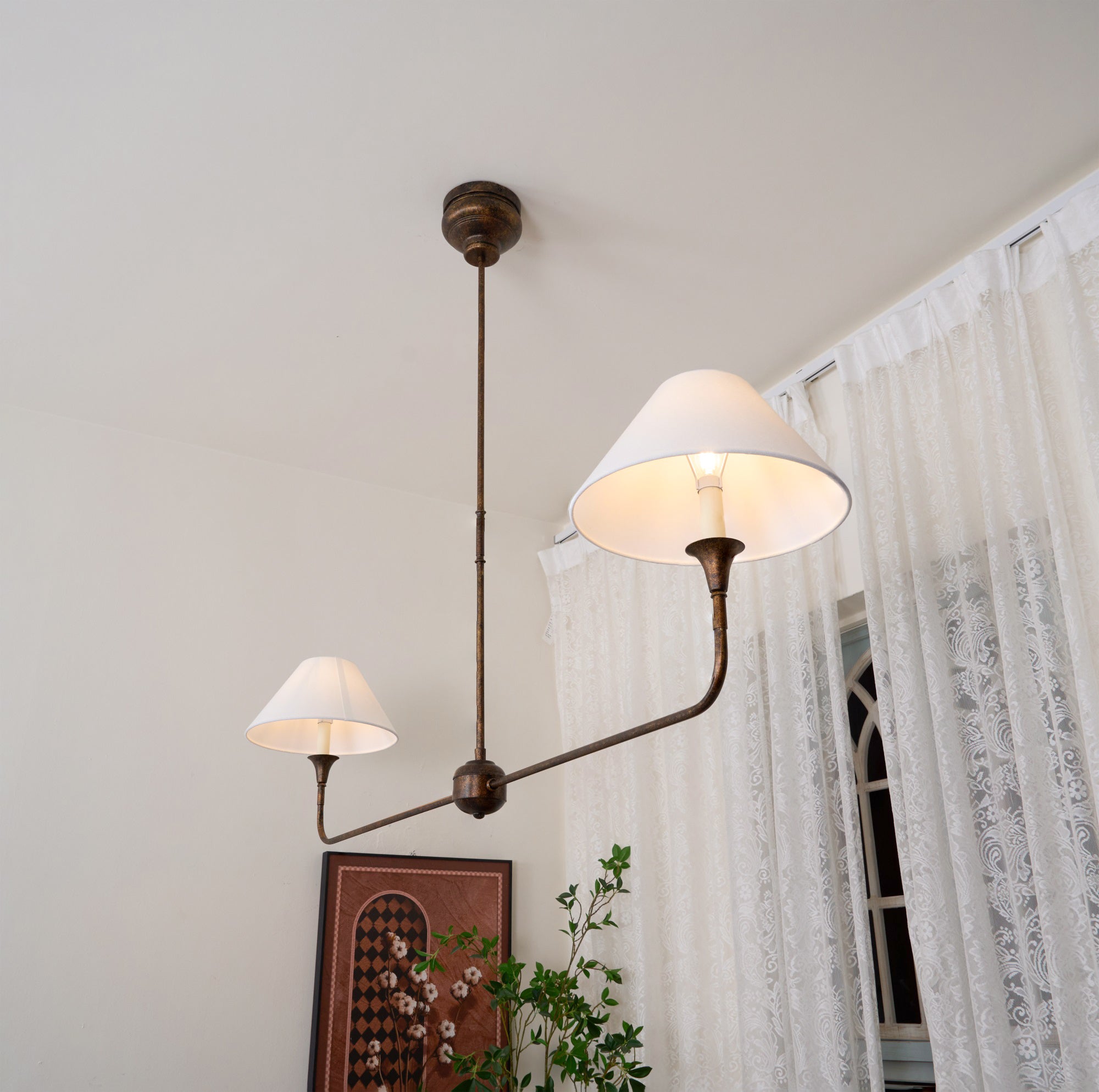 Aera Modern Minimalist Linear Antique Brass Fabric Chandelier - Letslighting