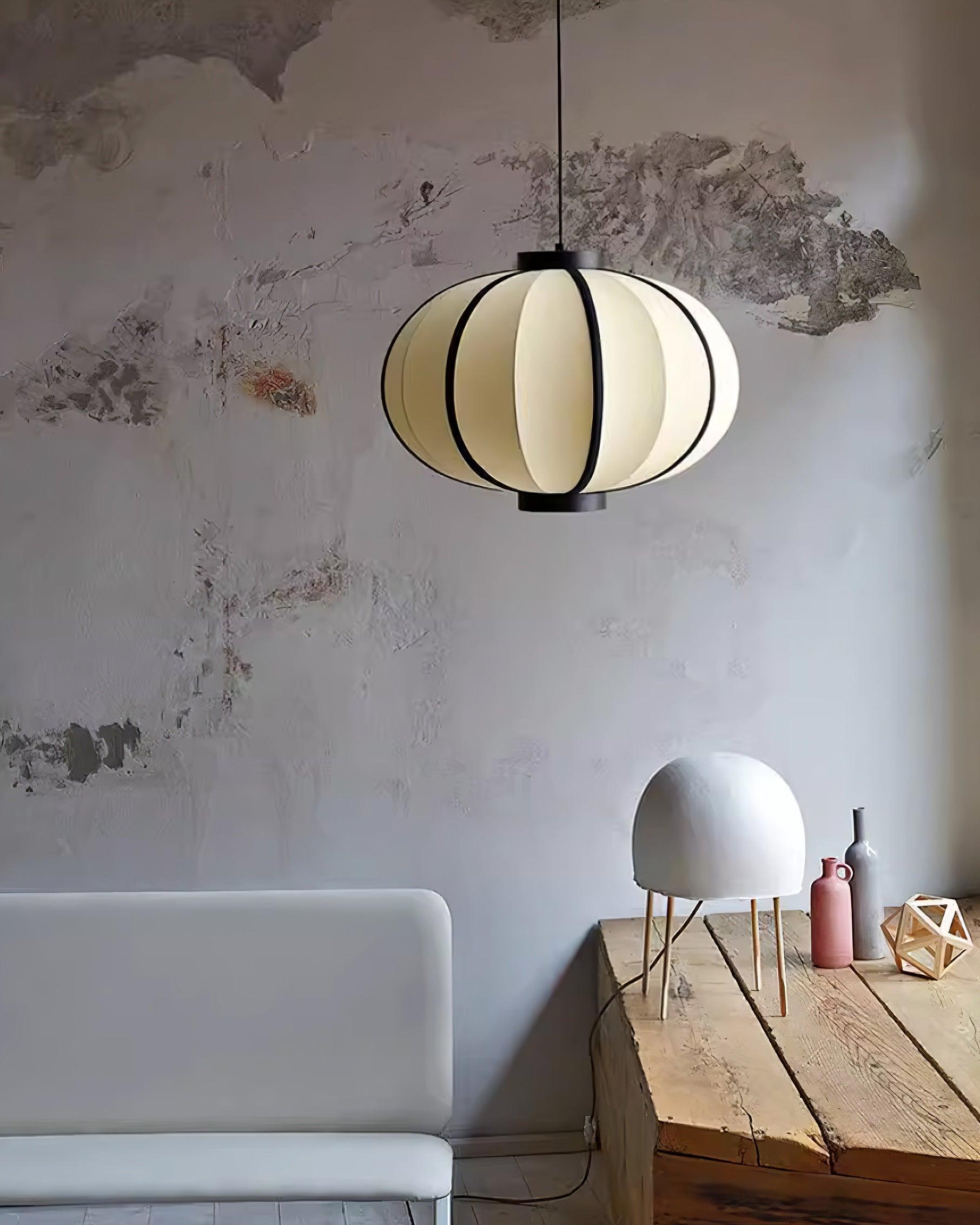 Pendelleuchte Stoff Lampion Schirm Metallrahmen Vintage-Letslighting