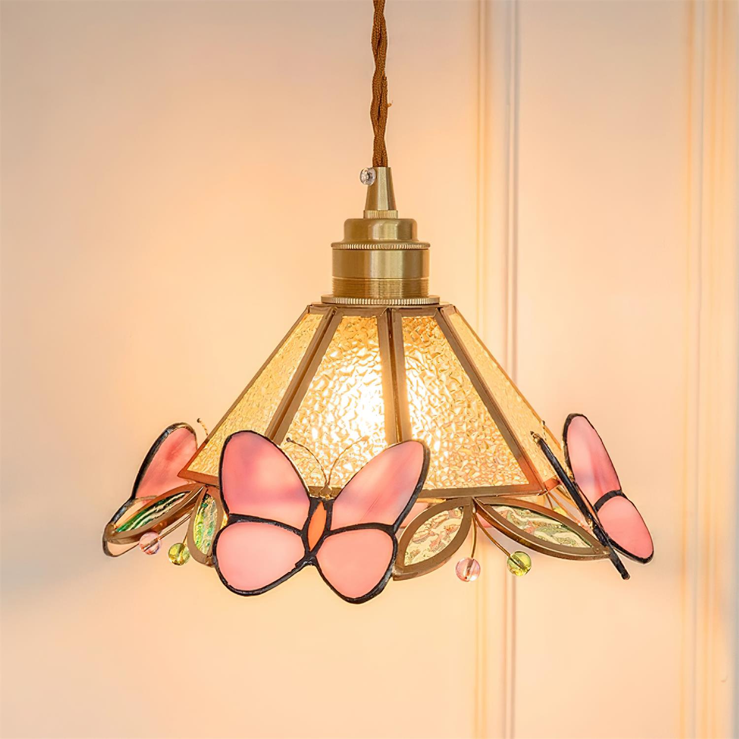 Pendelleuchte Schmetterling Buntglas Vintage-Letslighting