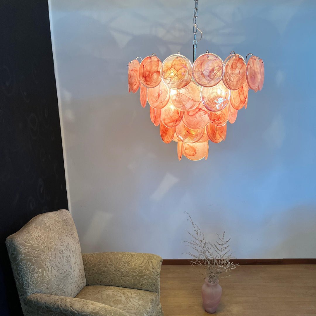 Aurora Chandelier Pink Murano Disc Layered - Neutralighting