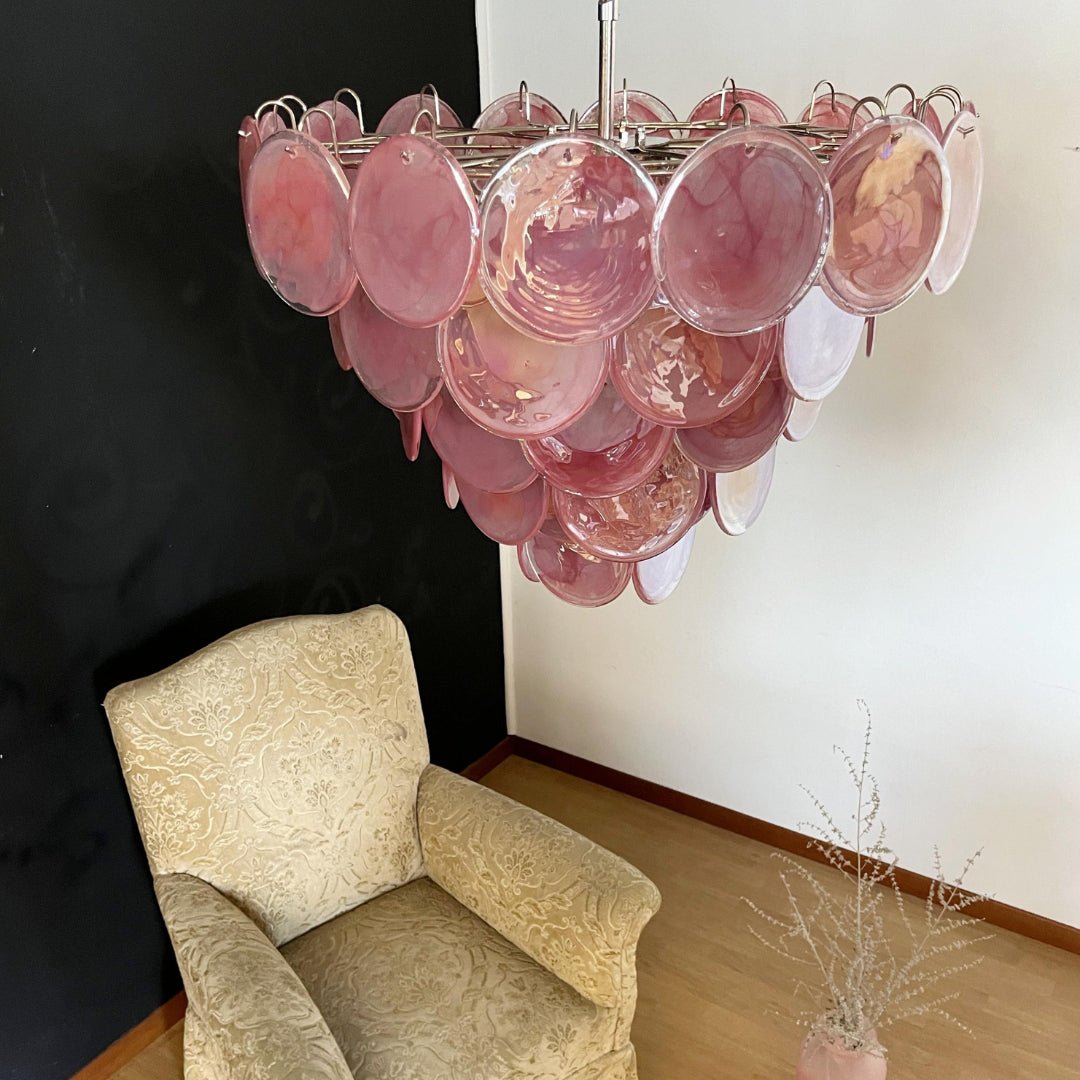 Aurora Chandelier Pink Murano Disc Layered - Neutralighting