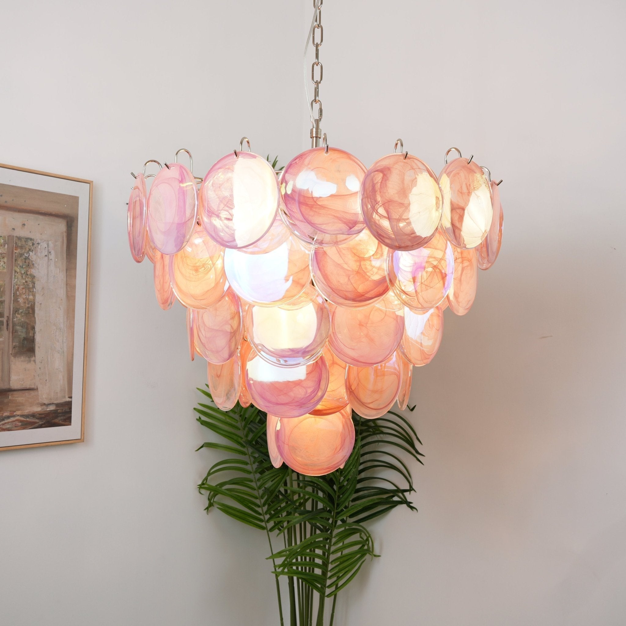 Aurora Chandelier Pink Murano Disc Layered - Neutralighting