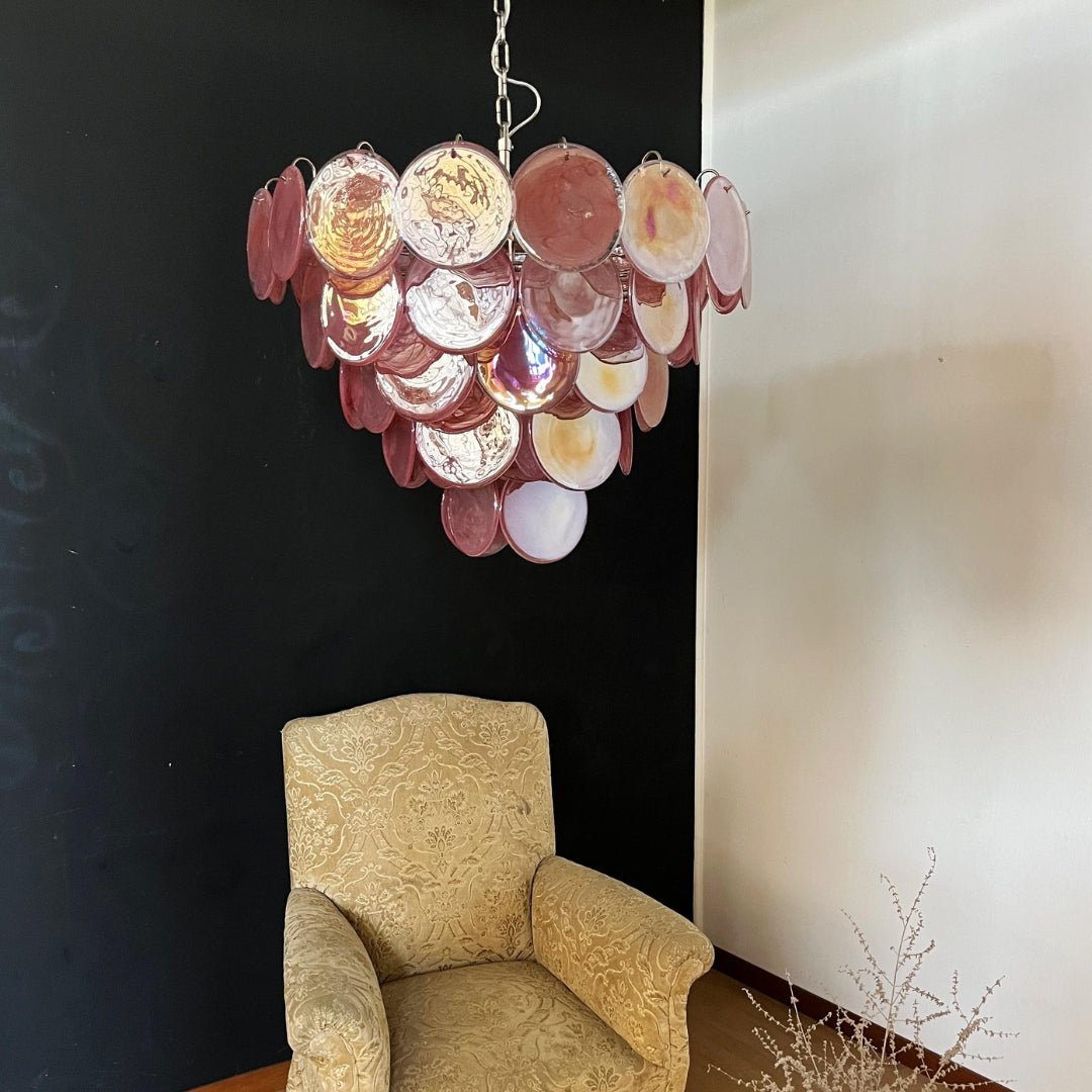 Aurora Chandelier Pink Murano Disc Layered - Neutralighting