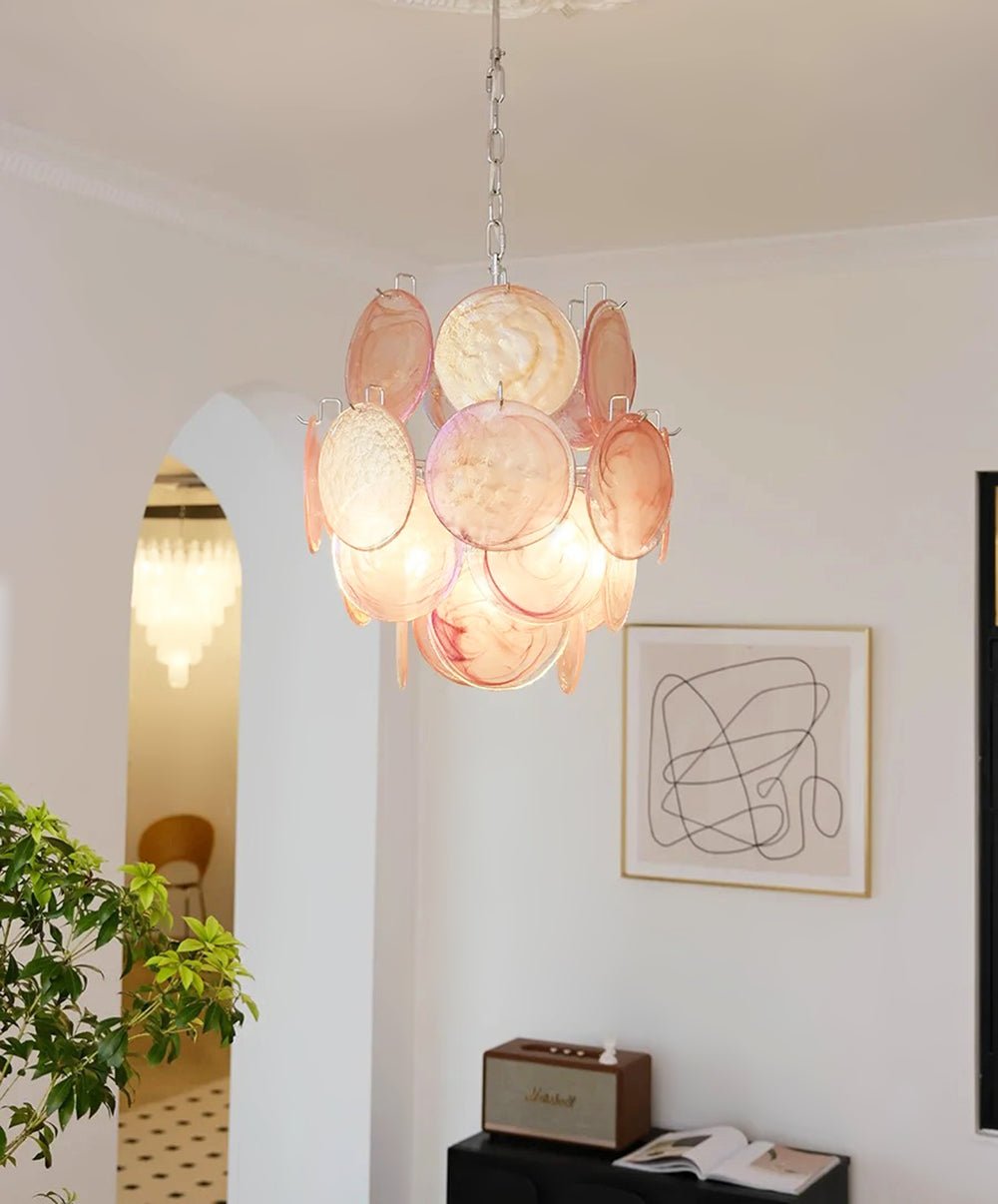 Aurora Chandelier Pink Murano Glass Disc Vintage Charm - Neutralighting